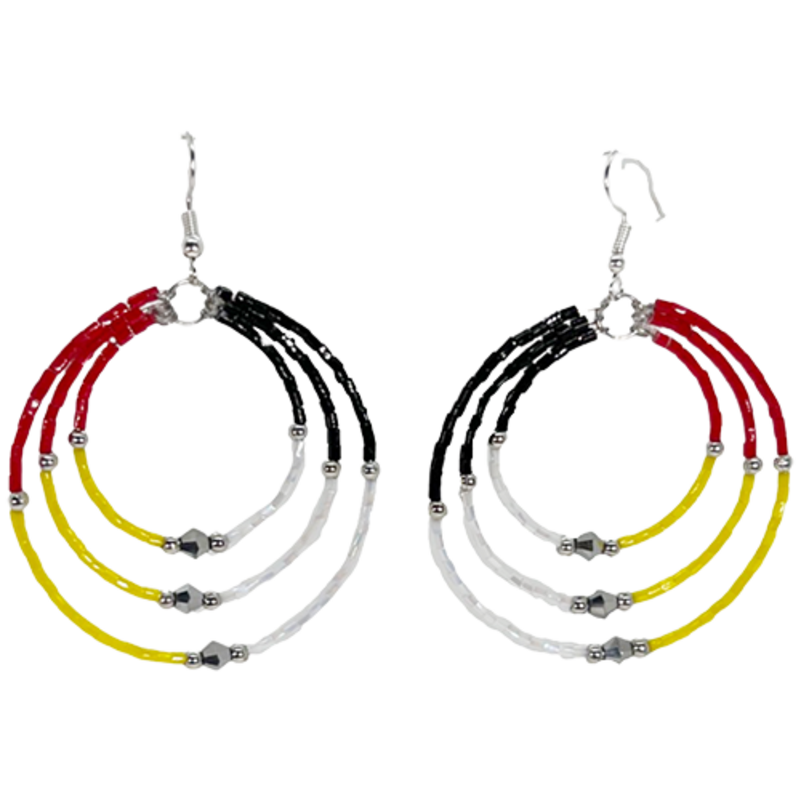 MEMORY WIRE CUT GLASS TRIPLE HOOP EARRINGS four directions