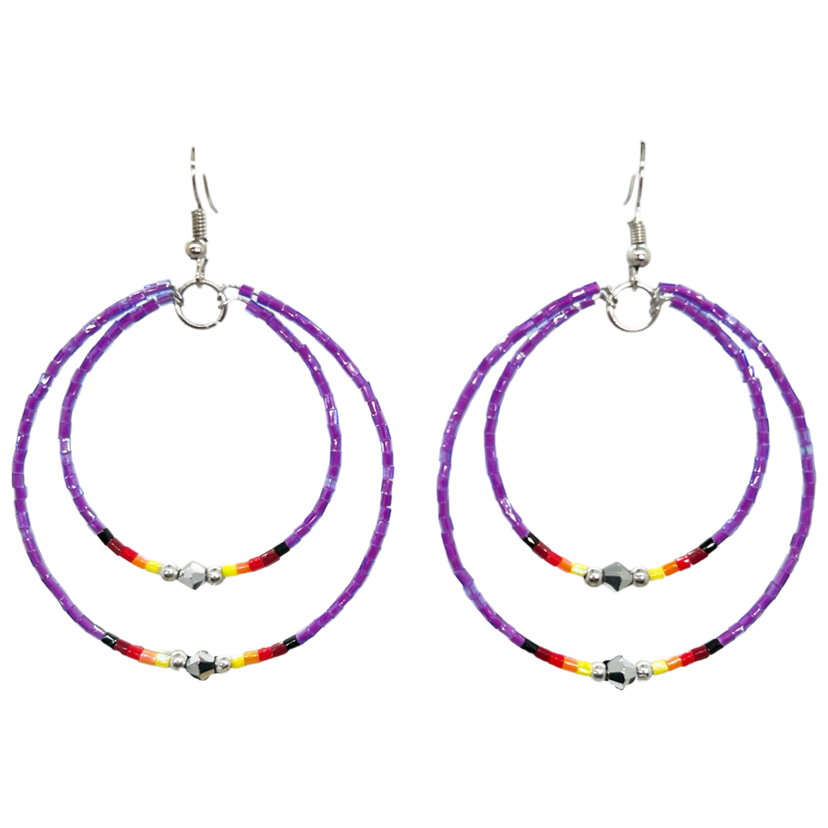 MEMORY WIRE CUT GLASS DOUBLE HOOP EARRINGS