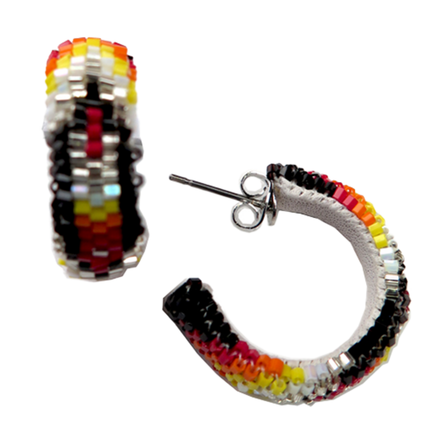 PEYOTE STITCH HOOP EARRINGS - FEATHER - 2CM