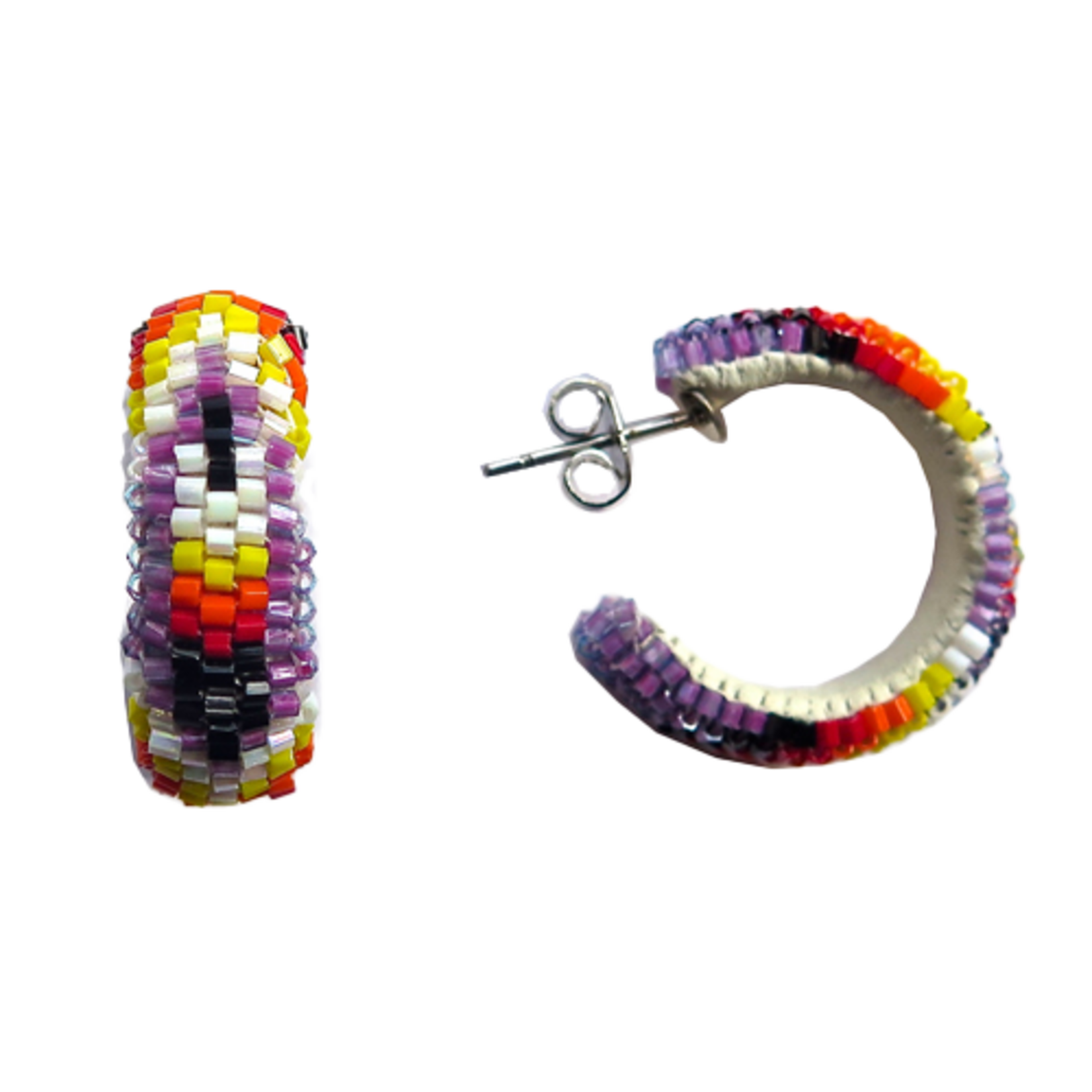 PEYOTE STITCH HOOP EARRINGS - FEATHER - 2CM