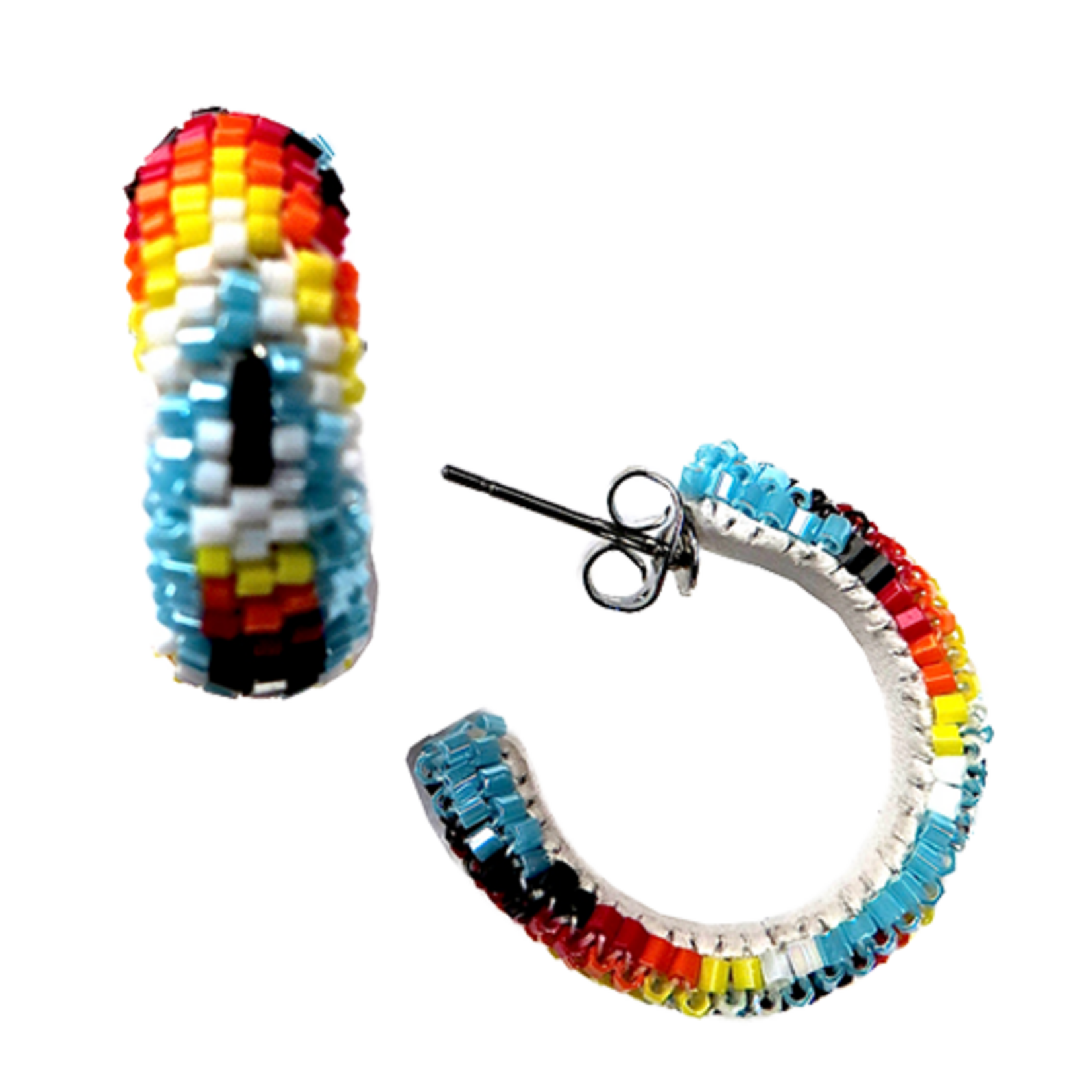 PEYOTE STITCH HOOP EARRINGS - FEATHER - 2CM
