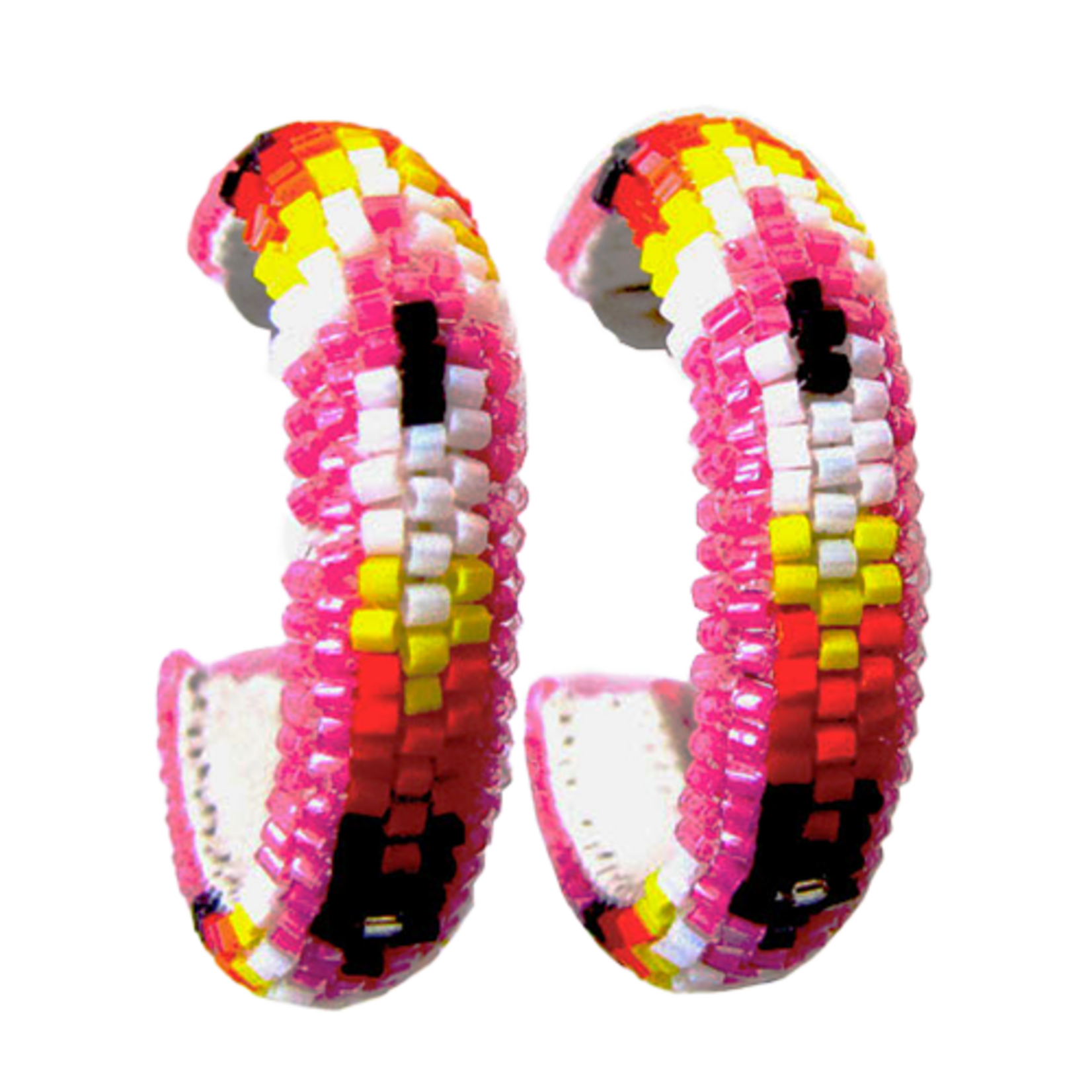 PEYOTE STITCH HOOP EARRINGS - FEATHER - 4CM