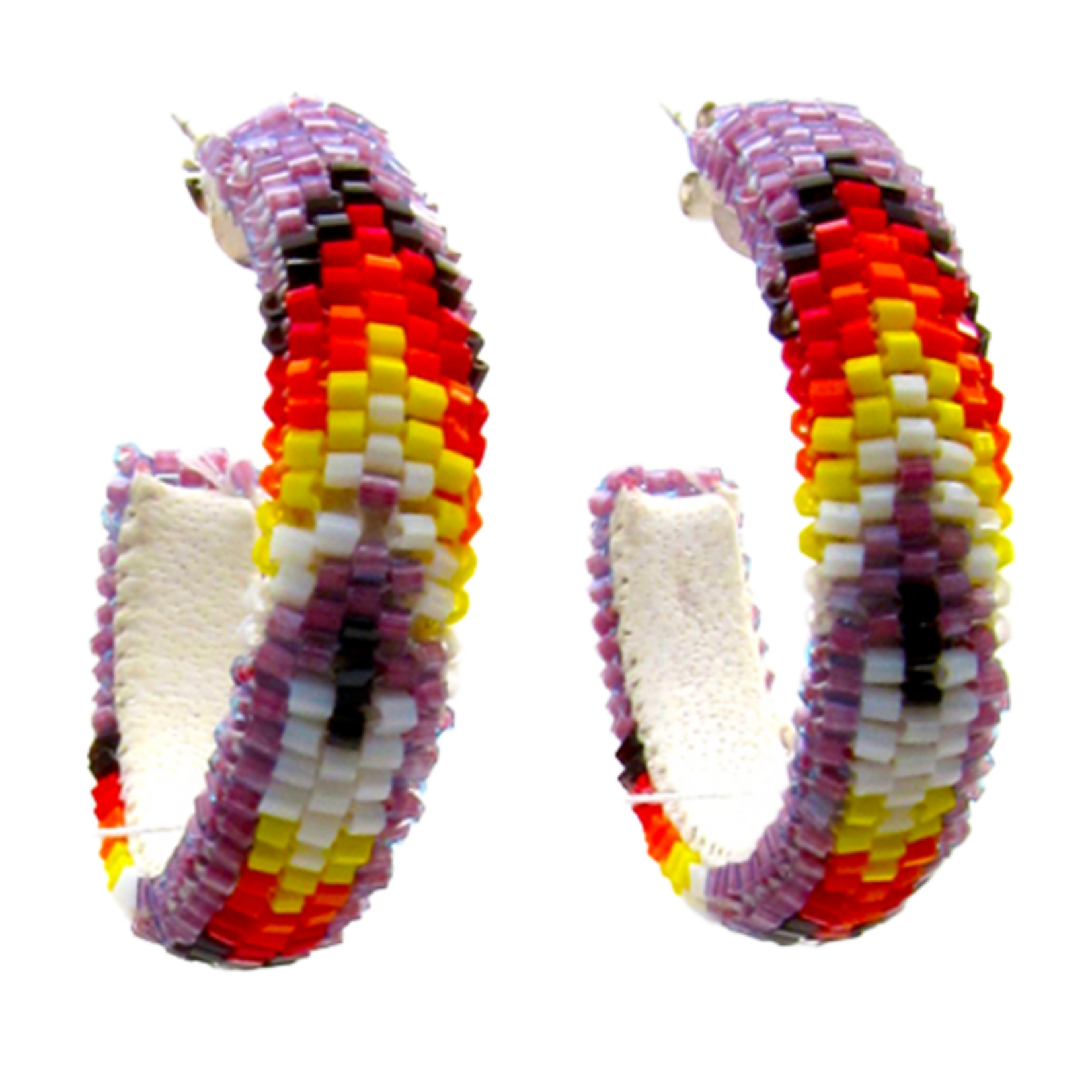 PEYOTE STITCH HOOP EARRINGS - FEATHER - 4CM