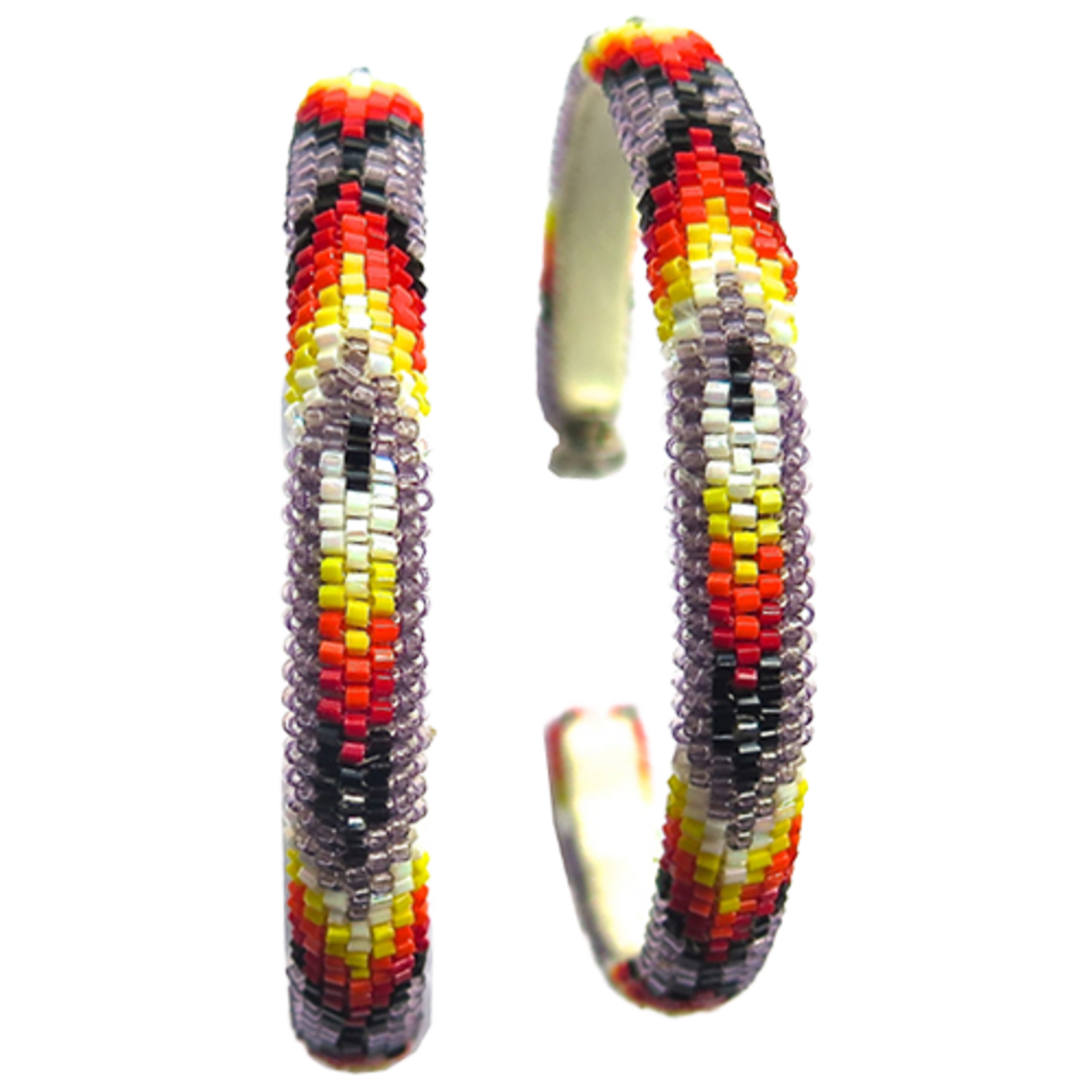 PEYOTE STITCH HOOP EARRINGS - FEATHER - 6CM