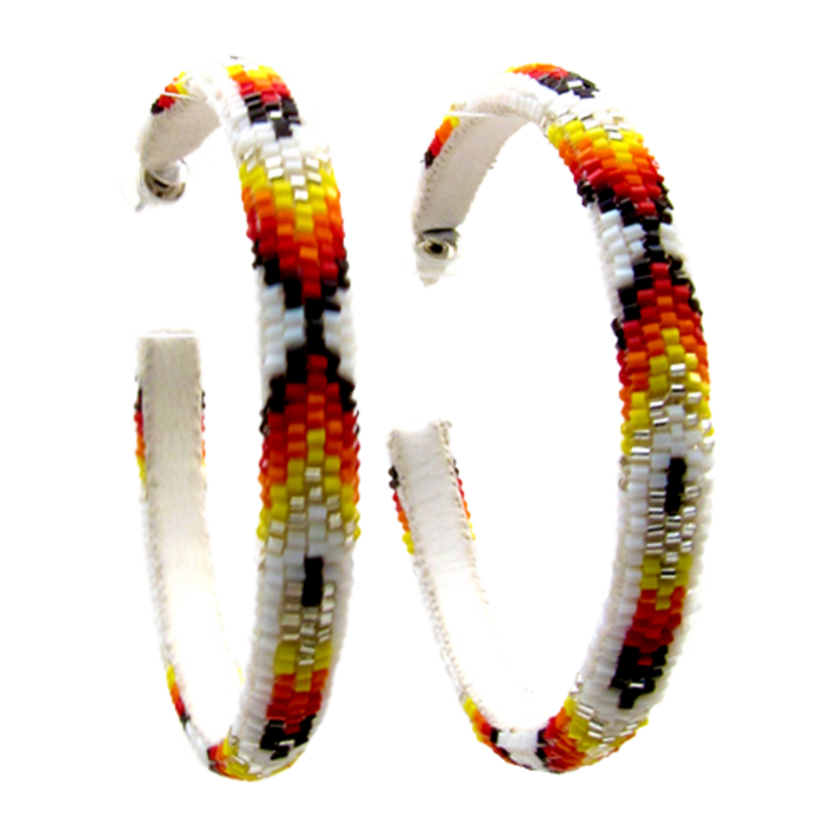PEYOTE STITCH HOOP EARRINGS - FEATHER - 6CM