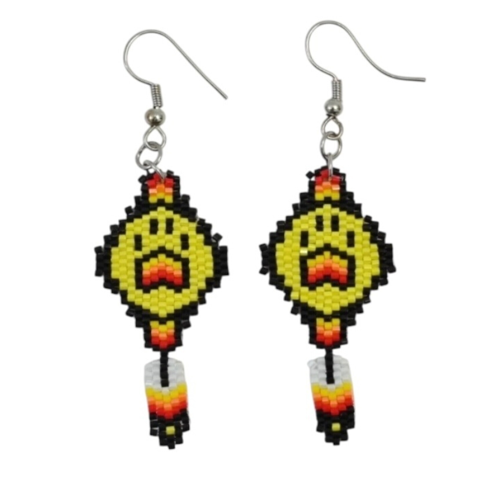 BRICK STITCH EARRING - WOLF PAW W/ FEATHER