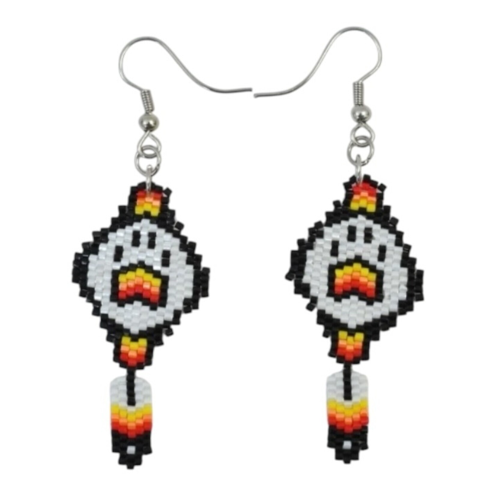BRICK STITCH EARRING - WOLF PAW W/ FEATHER