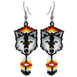 BRICK STITCH EARRING - WOLF W/ FEATHER