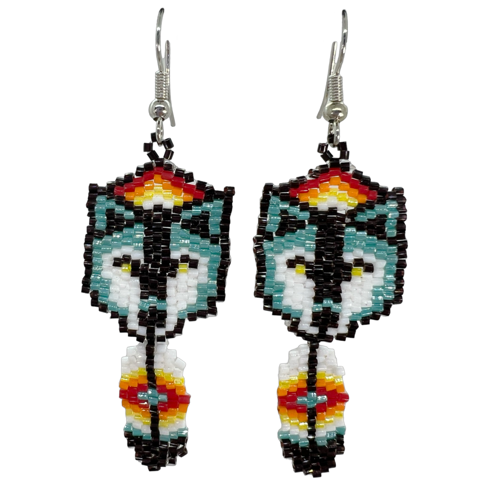 BRICK STITCH EARRING - WOLF W/ FEATHER