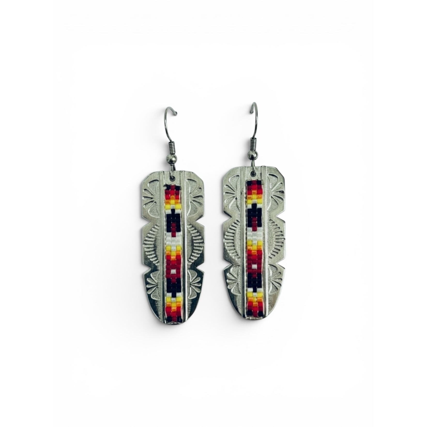HAND BEADED INLAY FEATHER DANGLE EARRING
