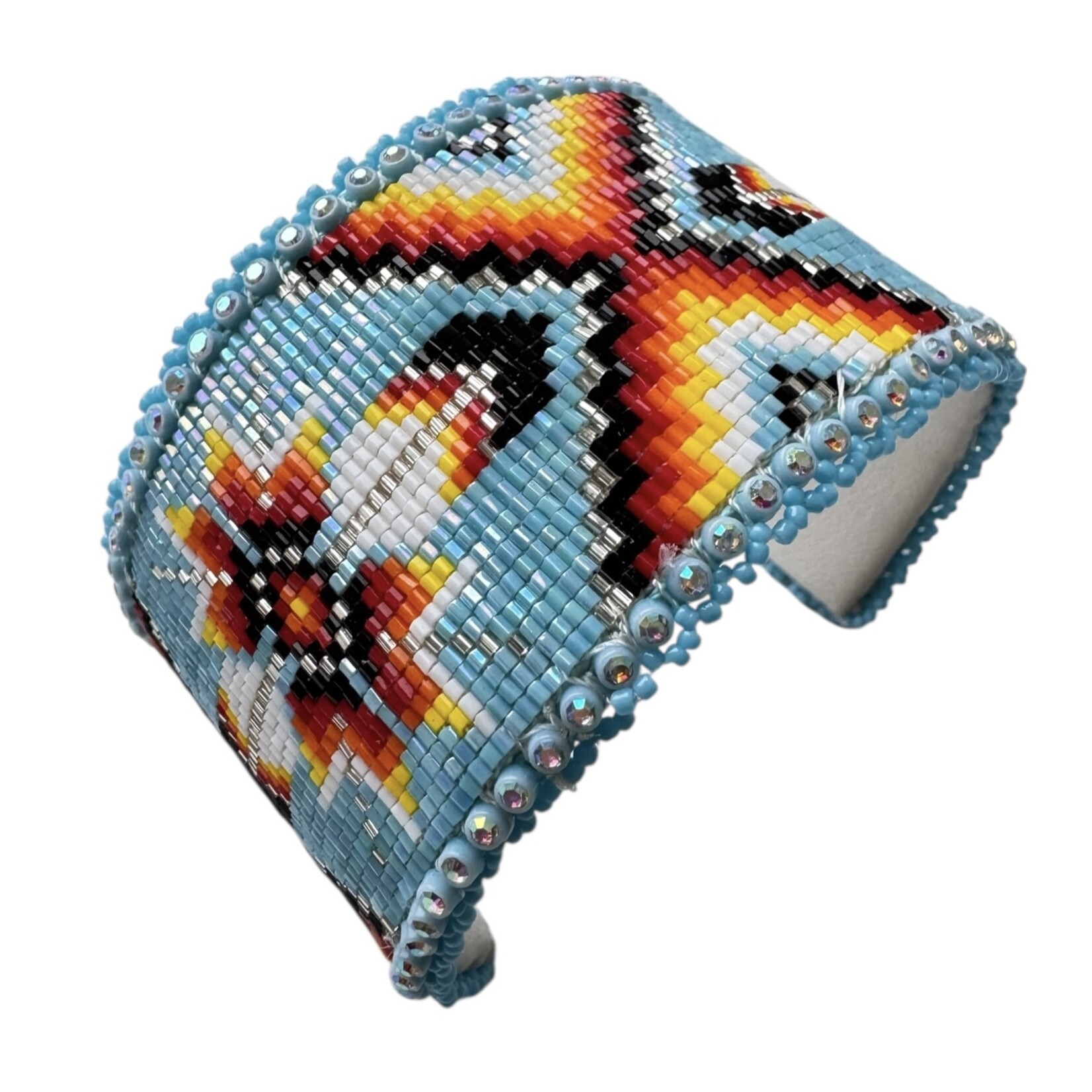 CUT GLASS CUFF BRACELET - 25 ROWS - FEATHERS