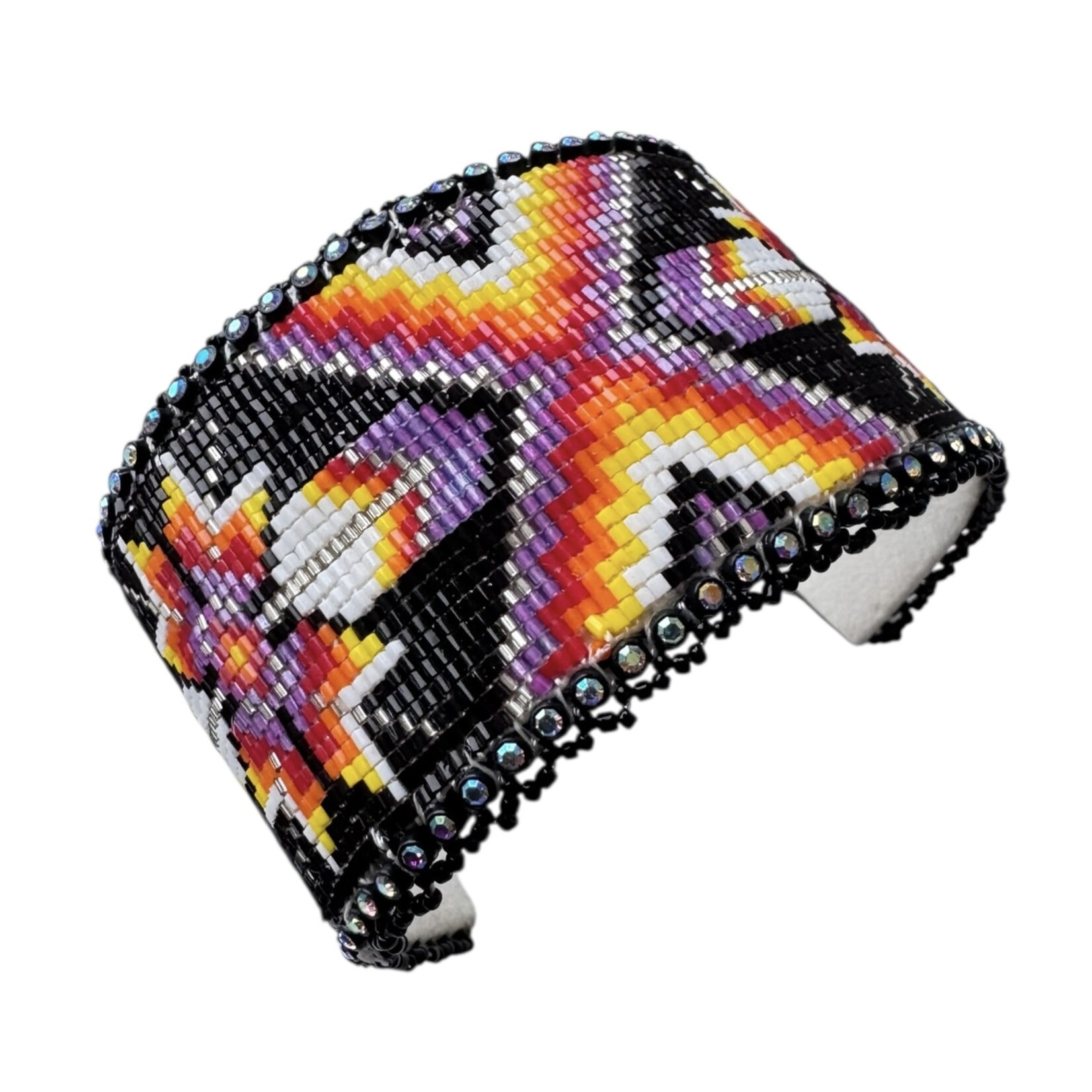 CUT GLASS CUFF BRACELET - 25 ROWS - FEATHERS