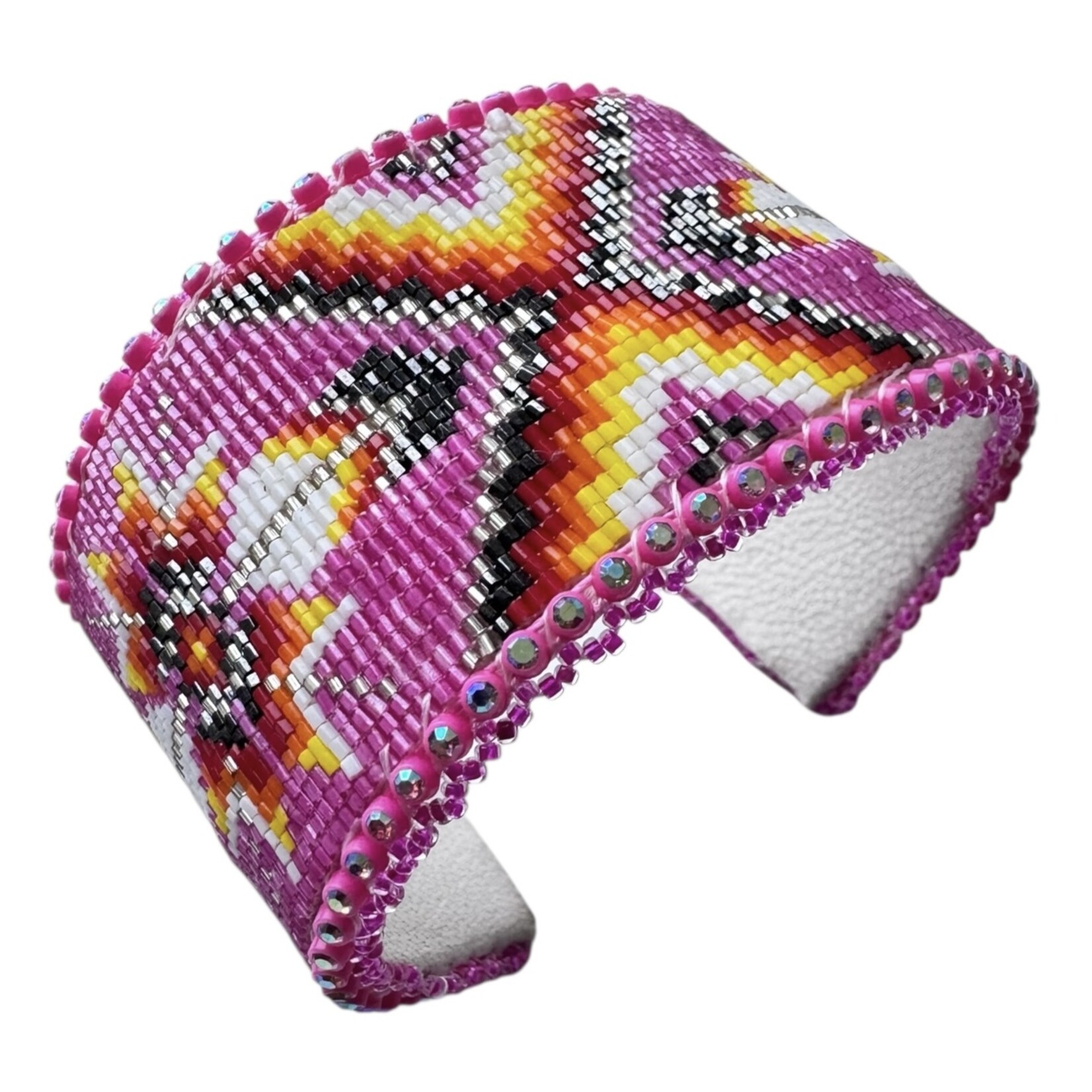 CUT GLASS CUFF BRACELET - 25 ROWS - FEATHERS