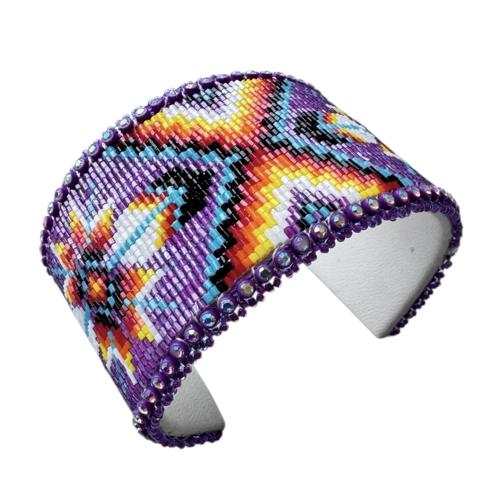 CUT GLASS CUFF BRACELET - 25 ROWS - FEATHERS