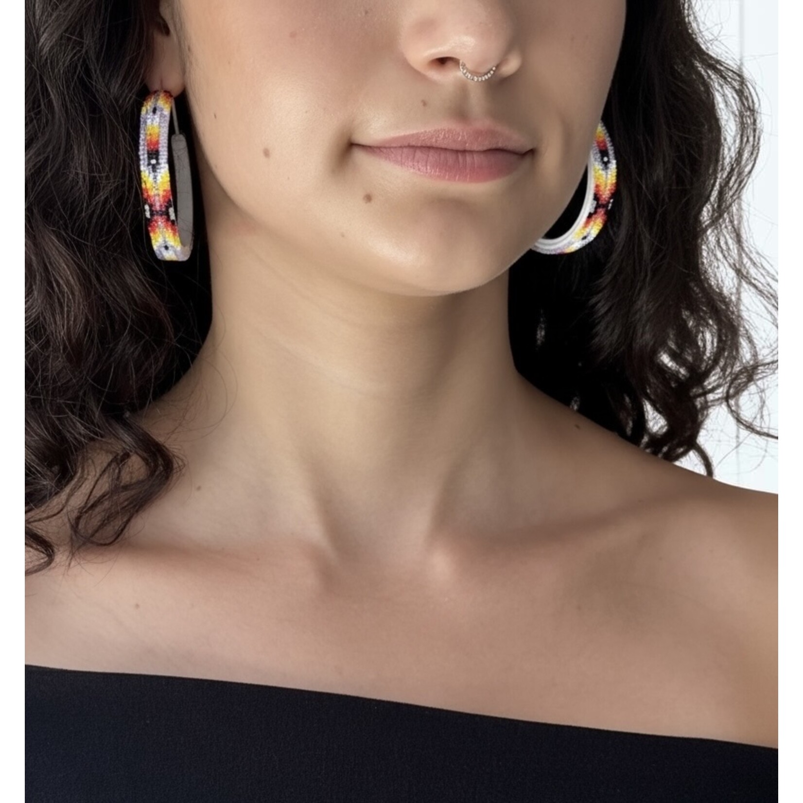 PEYOTE STITCH HOOP EARRINGS - FEATHER - 5CM