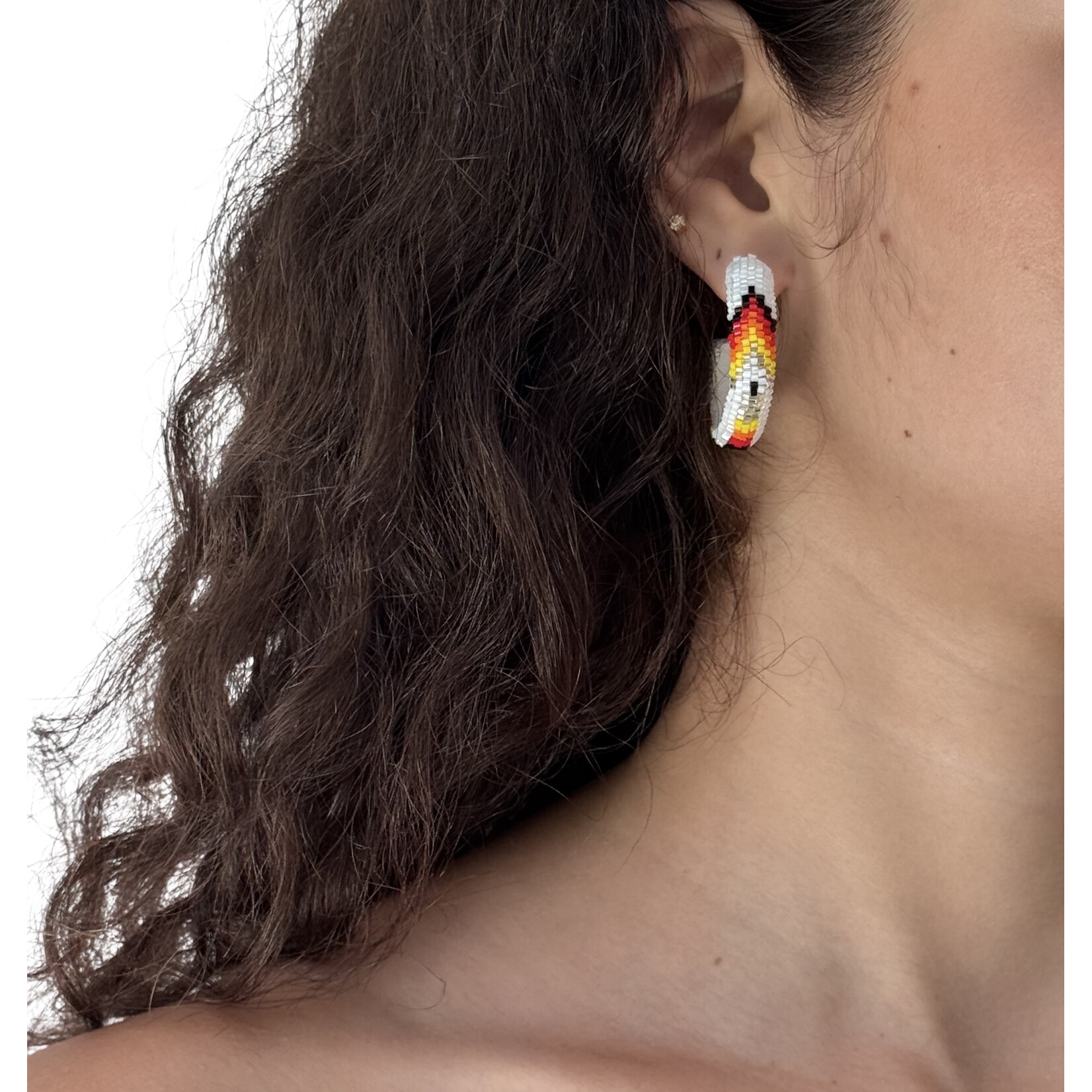 PEYOTE STITCH HOOP EARRINGS - FEATHER - 3CM