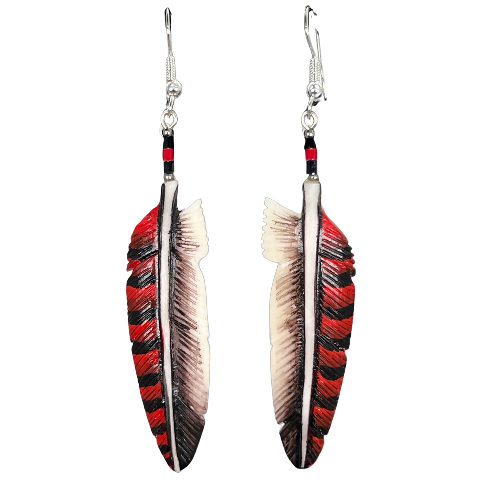 CARVED BONE EARRINGS - SPLIT FEATHER 4.5CM
