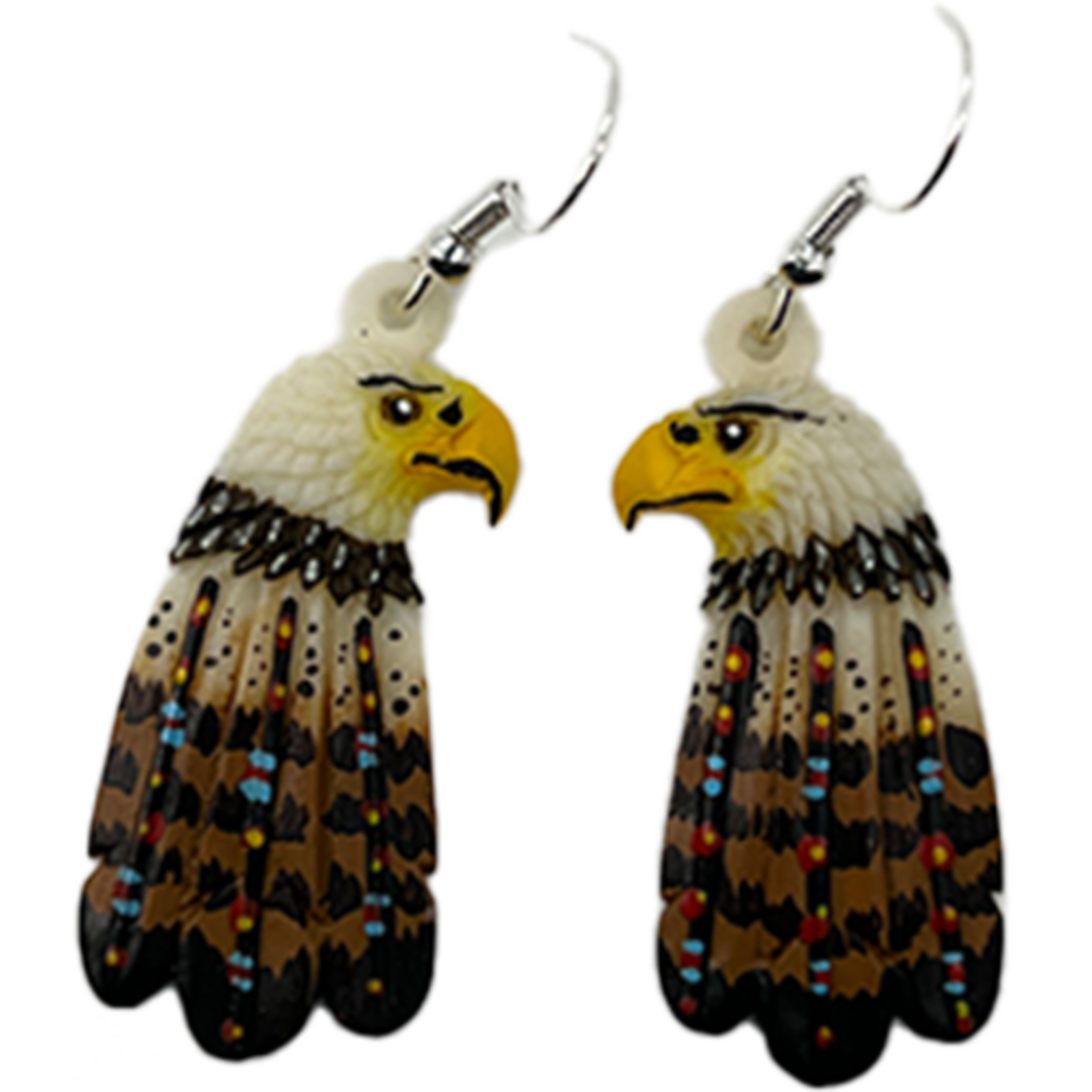 CARVED BONE EARRING - EAGLE WITH FEATHERS