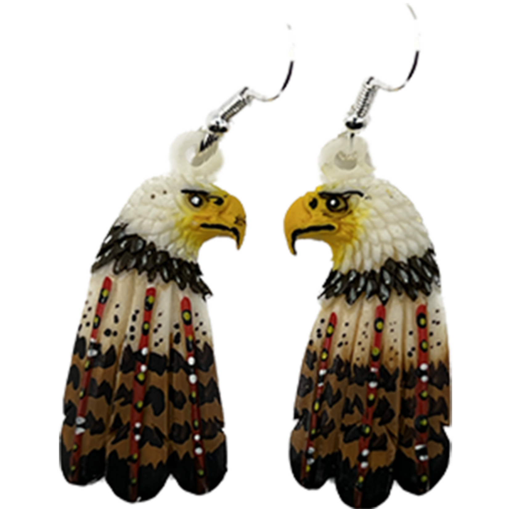 CARVED BONE EARRING - EAGLE WITH FEATHERS