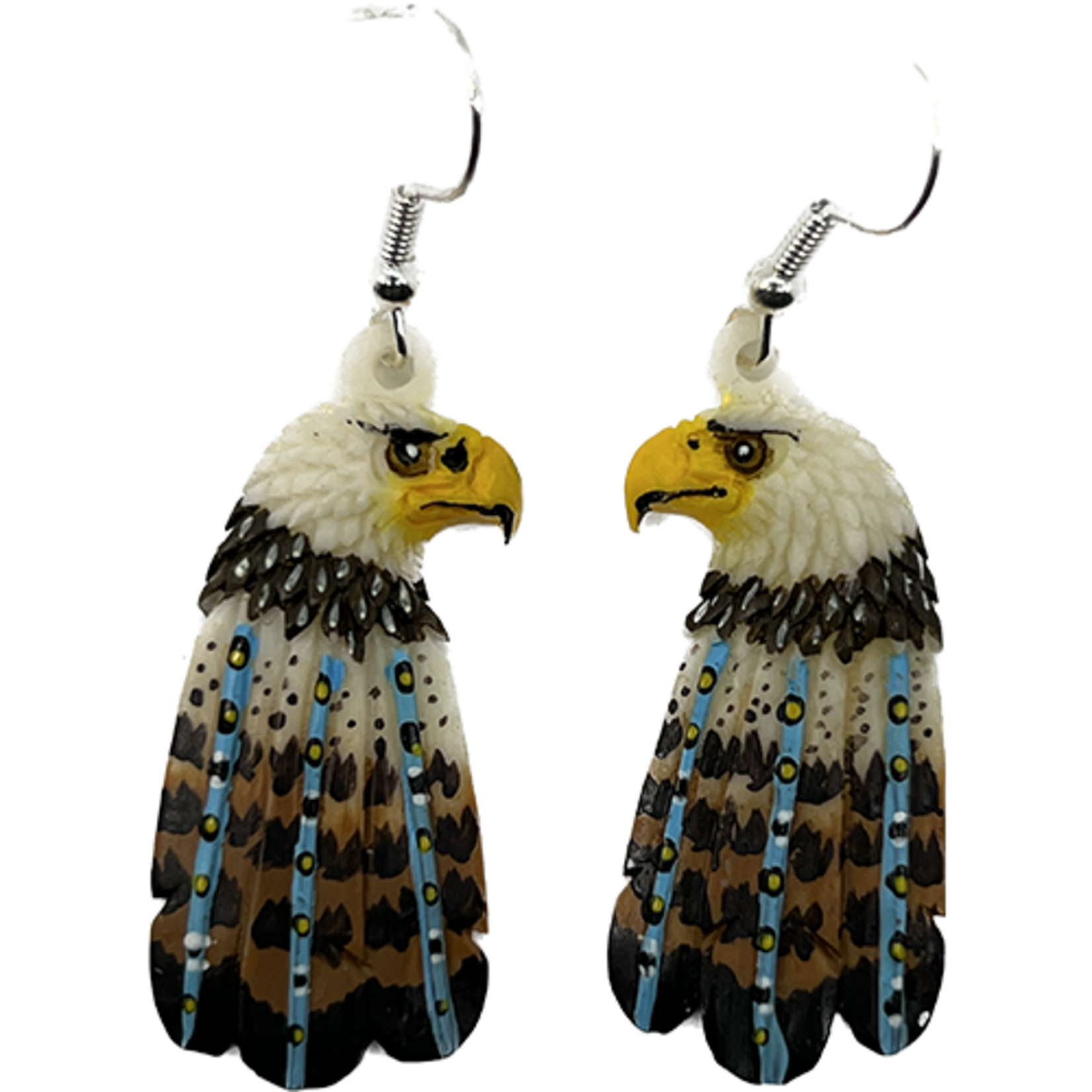 CARVED BONE EARRING - EAGLE WITH FEATHERS