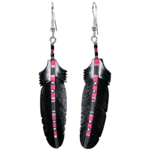 CARVED BONE EARRING - RAVEN FEATHER PAINTED STEM