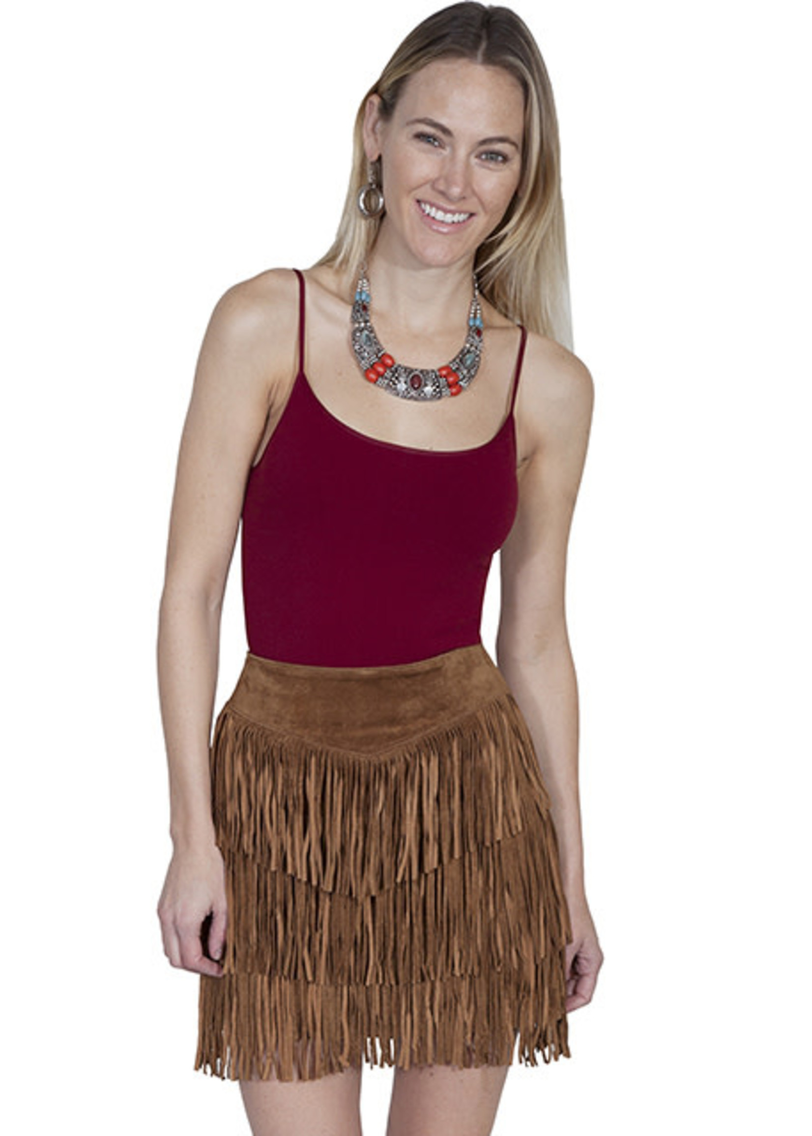 Scully Fringed Leather Skirt Small