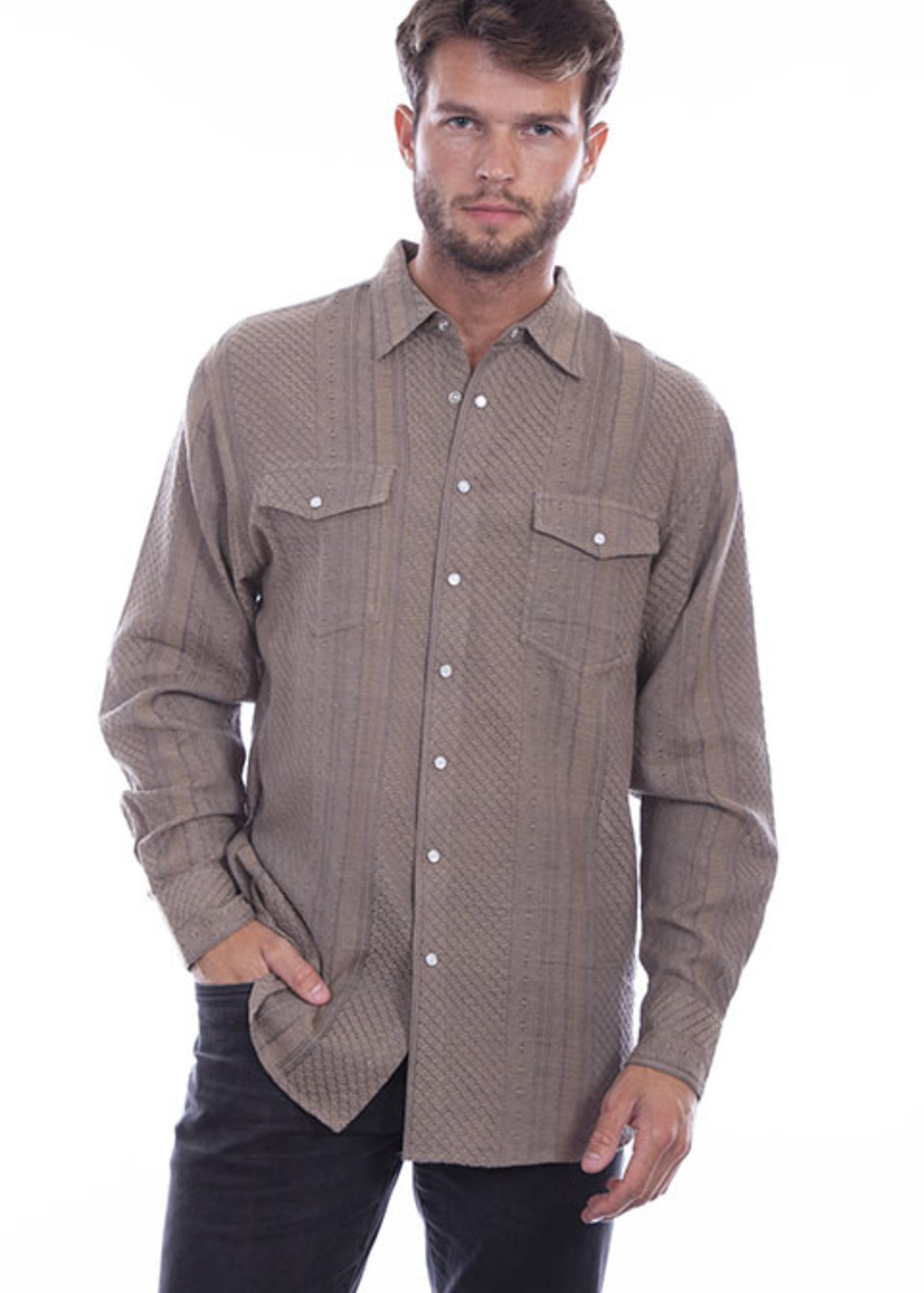 Scully Stripe Shirt Taupe Small