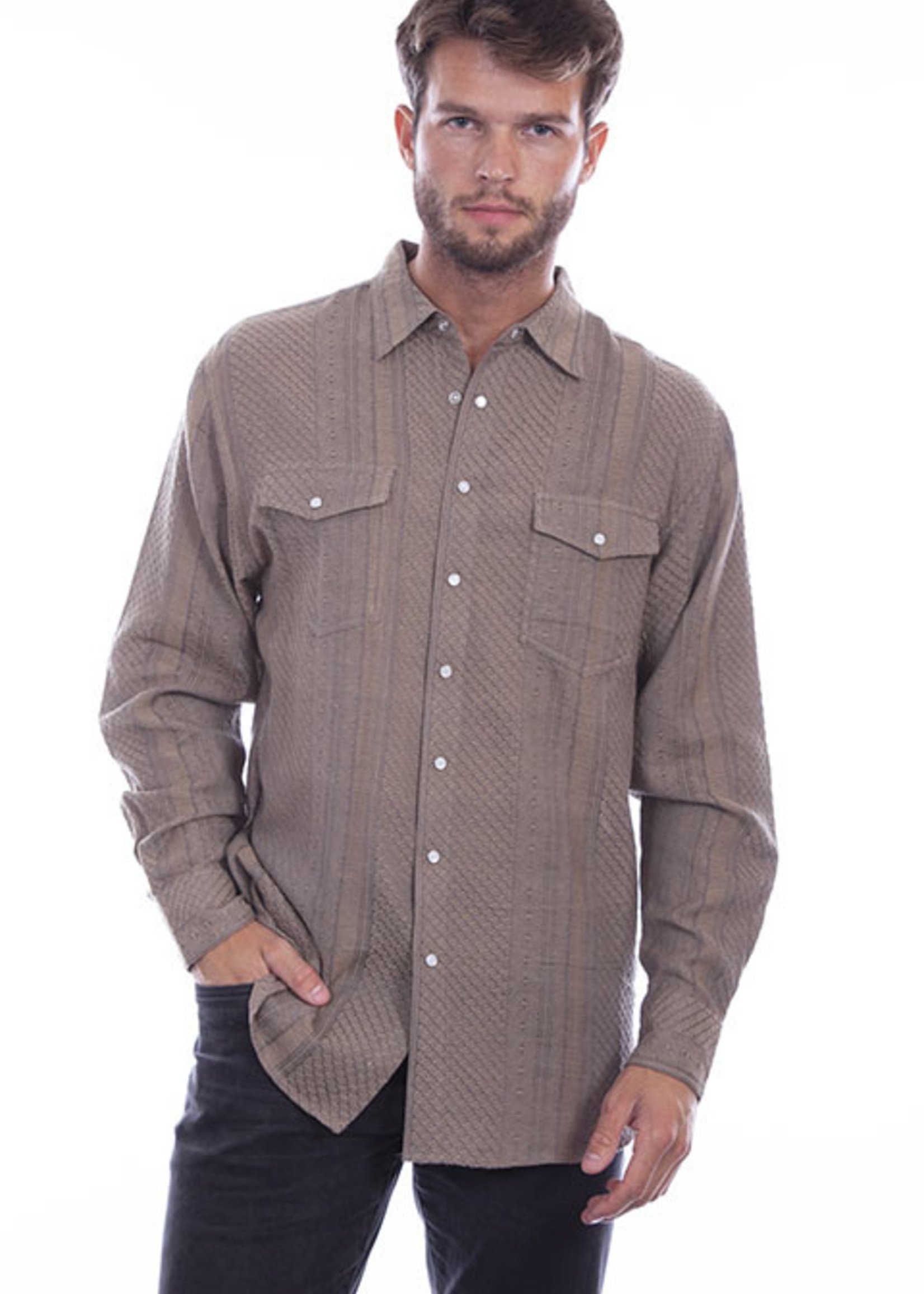Scully Stripe Shirt Taupe Large