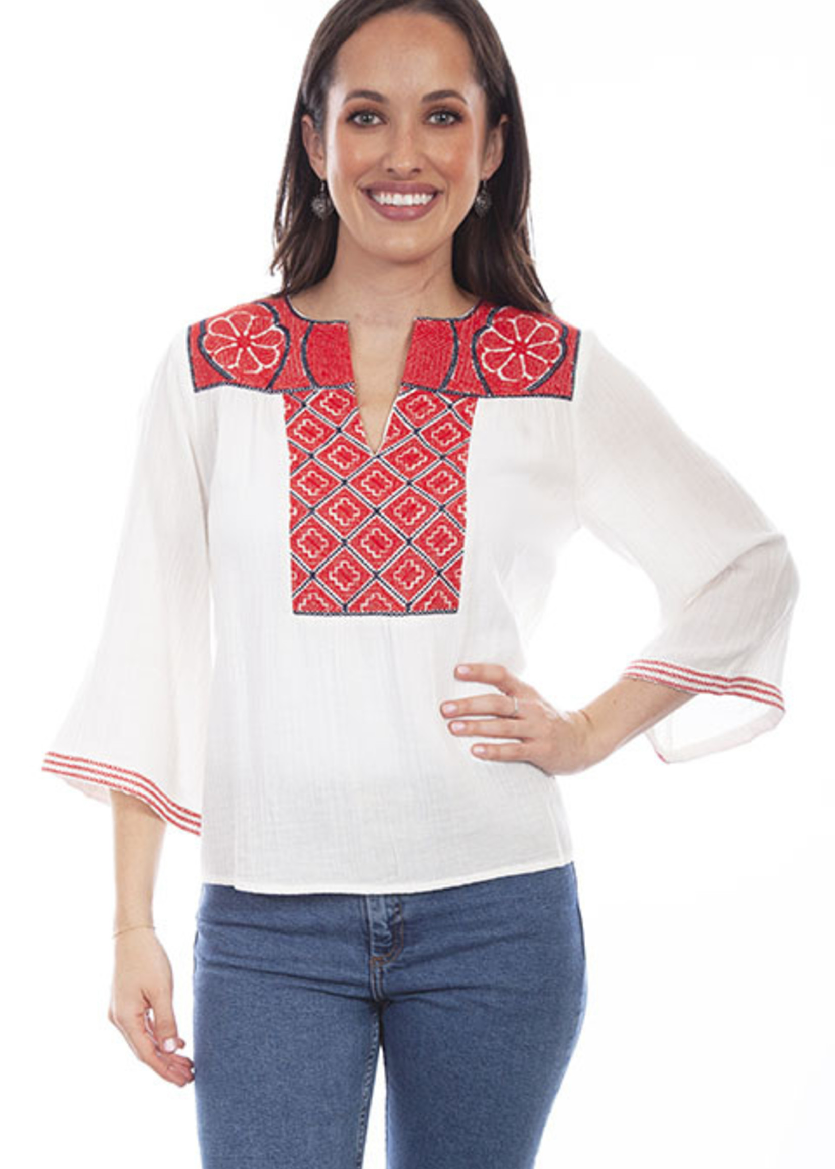 Scully Cotton Blouse w/ knit patterns