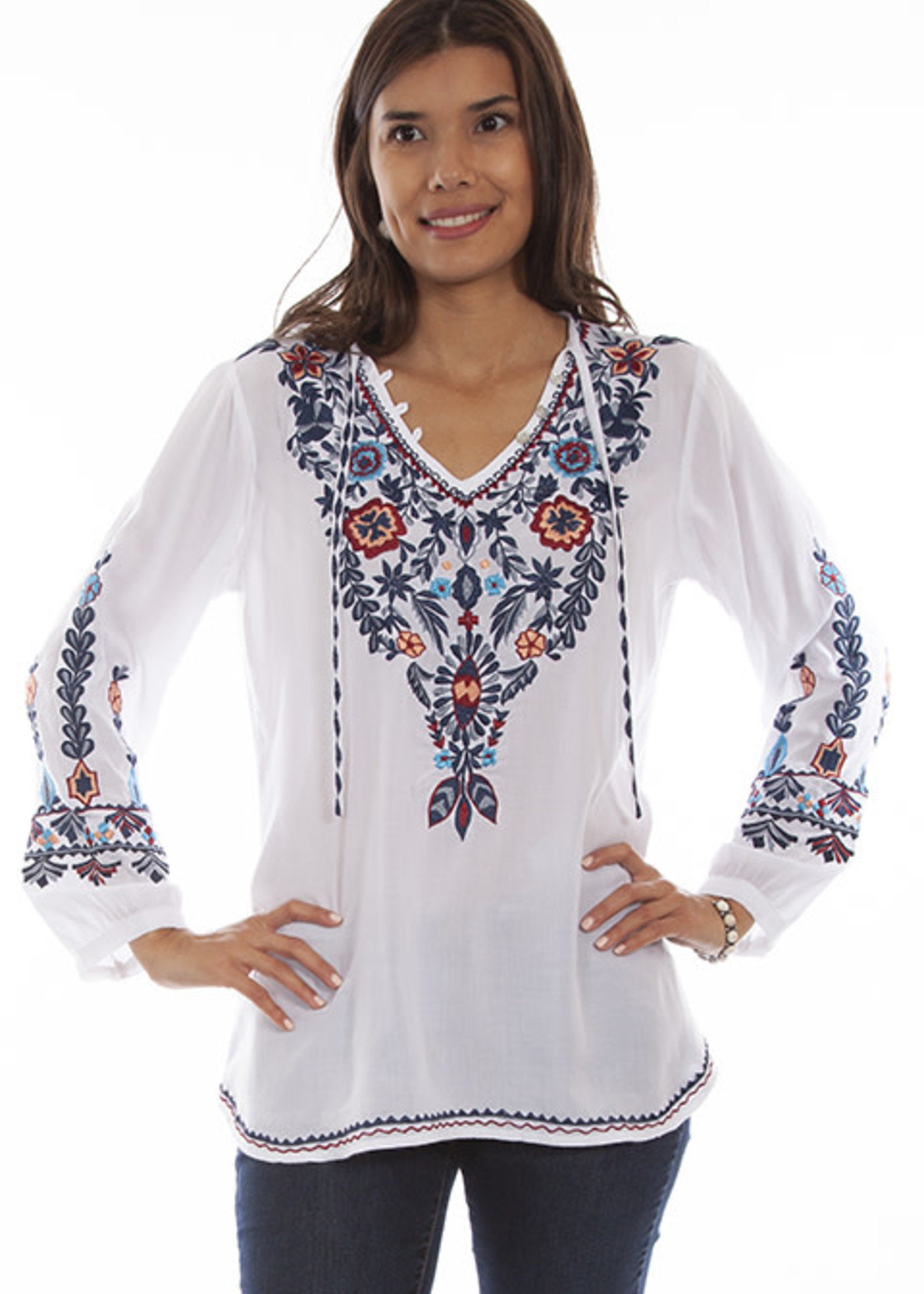 Scully White Embro v neck blouse