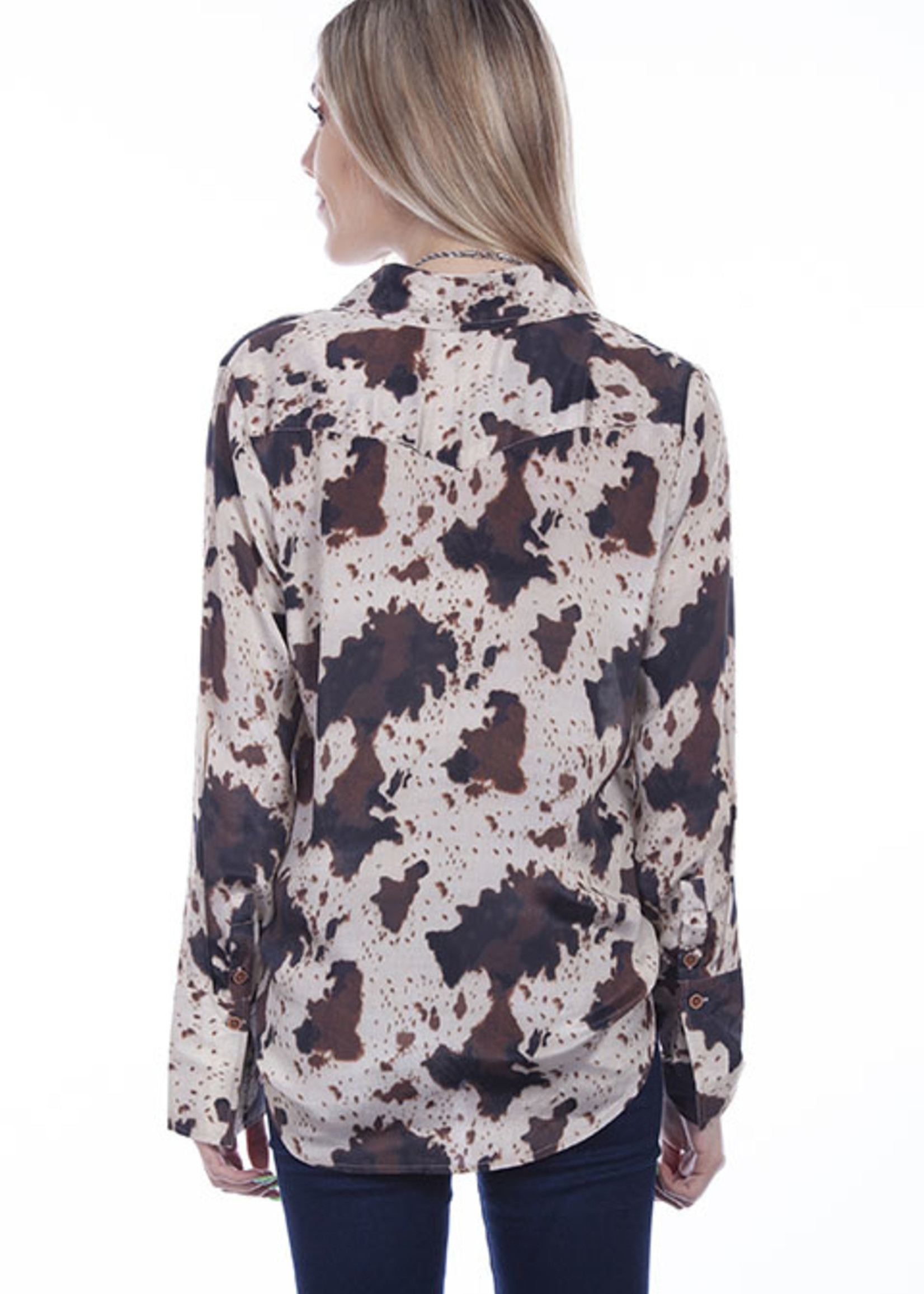 Scully Poly Crepe Cow Print Blouse