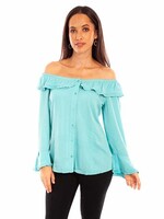Scully Turq Ruffle Off/On Shirt