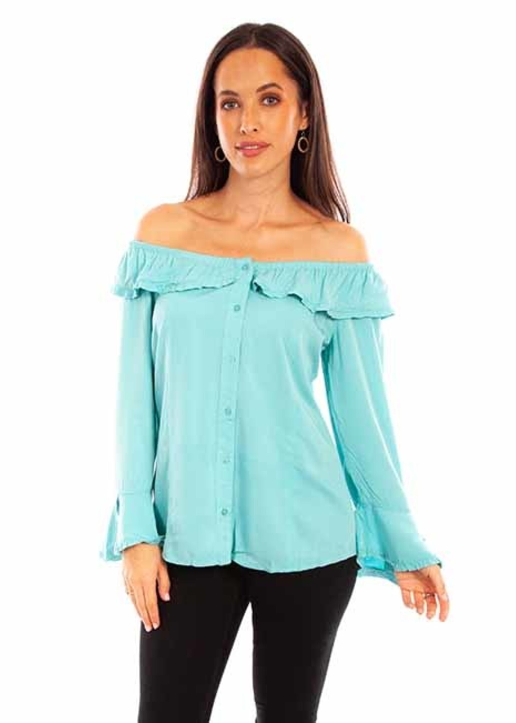 Scully Turq Ruffle Off/On Shirt