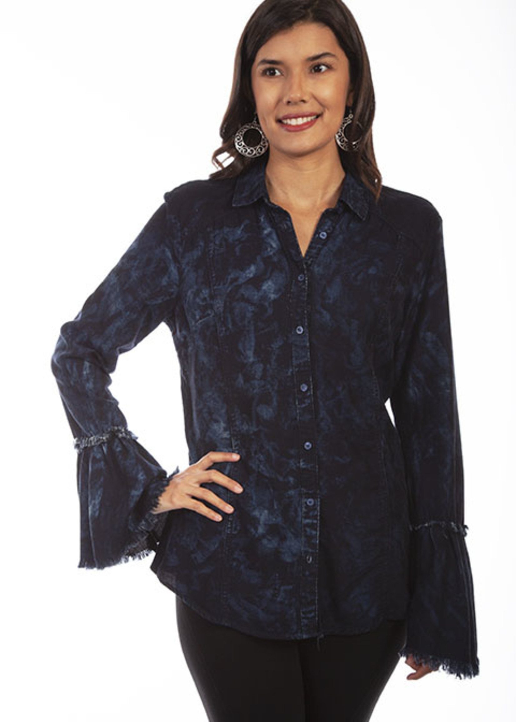 Scully Dark Blue Yolk Sleeve Shirt