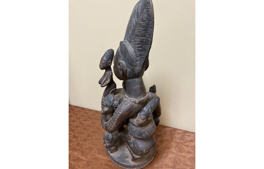 Yoruba Ajere. Used for divination. Most likely held cola nut, which are used in one of two forms of divination. 12 7/8 " h. x 6 5/8 " deep front to back. Nigeria