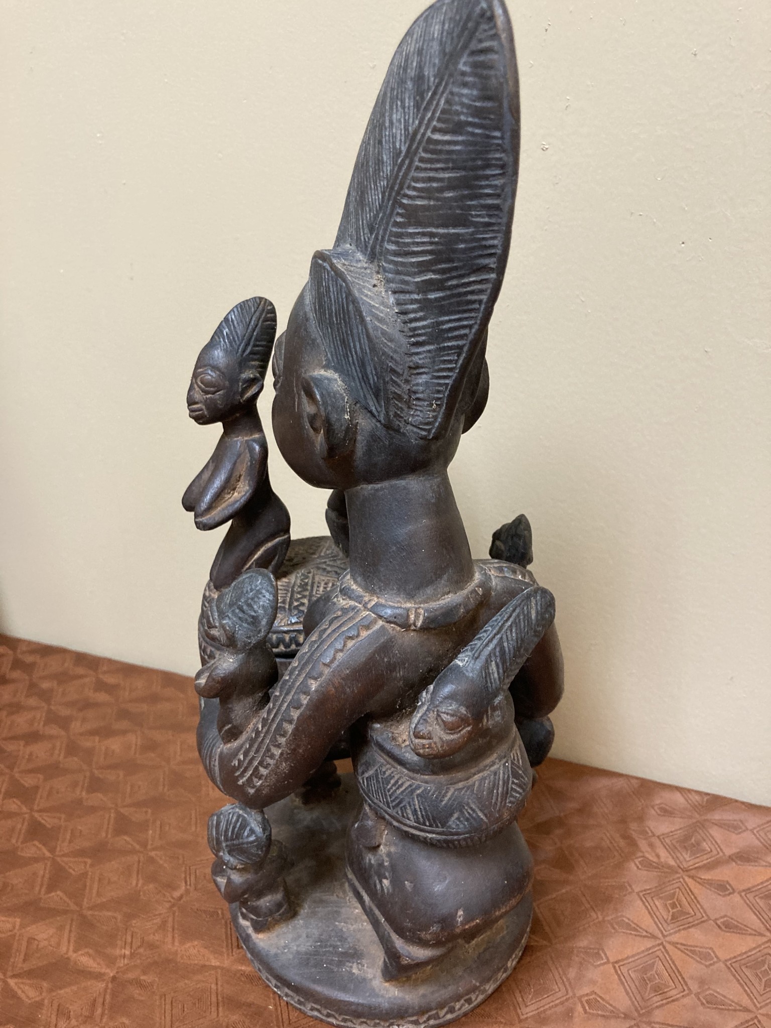 Yoruba Ajere. Used for divination. Most likely held cola nut, which are used in one of two forms of divination. 12 7/8 " h. x 6 5/8 " deep front to back. Nigeria