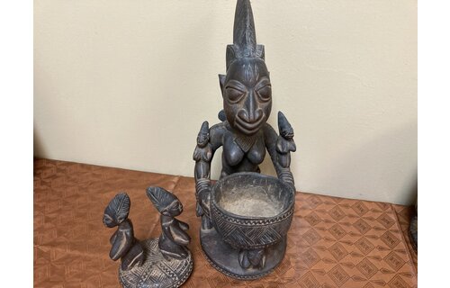Yoruba Ajere. Used for divination. Most likely held cola nut, which are used in one of two forms of divination. 12 7/8 " h. x 6 5/8 " deep front to back. Nigeria