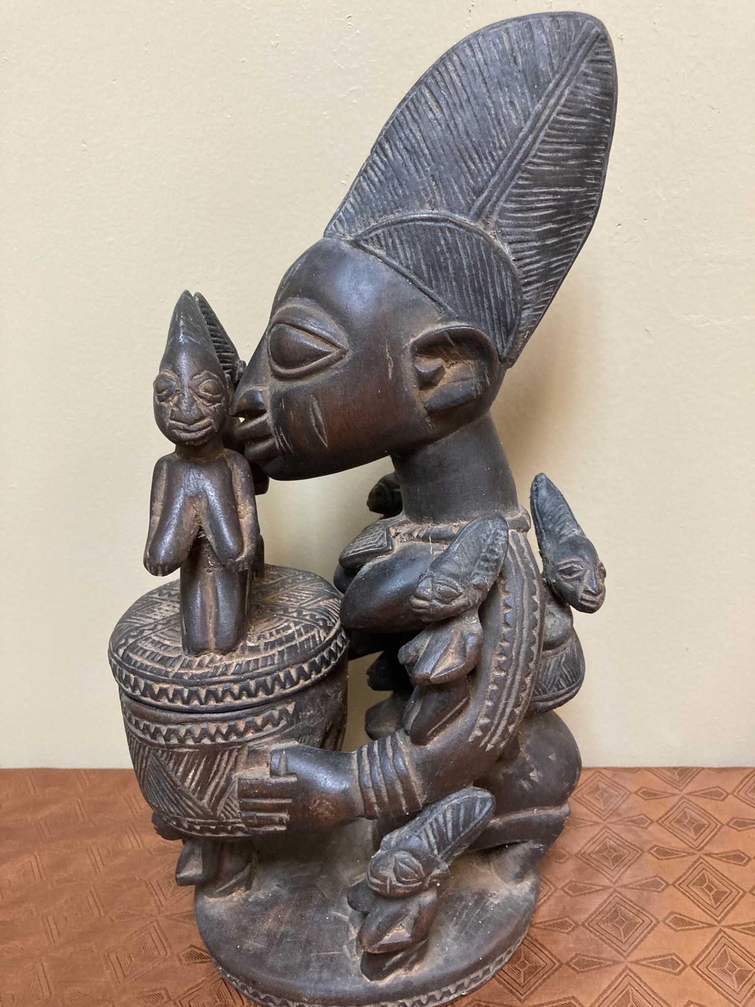 Yoruba Ajere. Used for divination. Most likely held cola nut, which are used in one of two forms of divination. 12 7/8 " h. x 6 5/8 " deep front to back. Nigeria