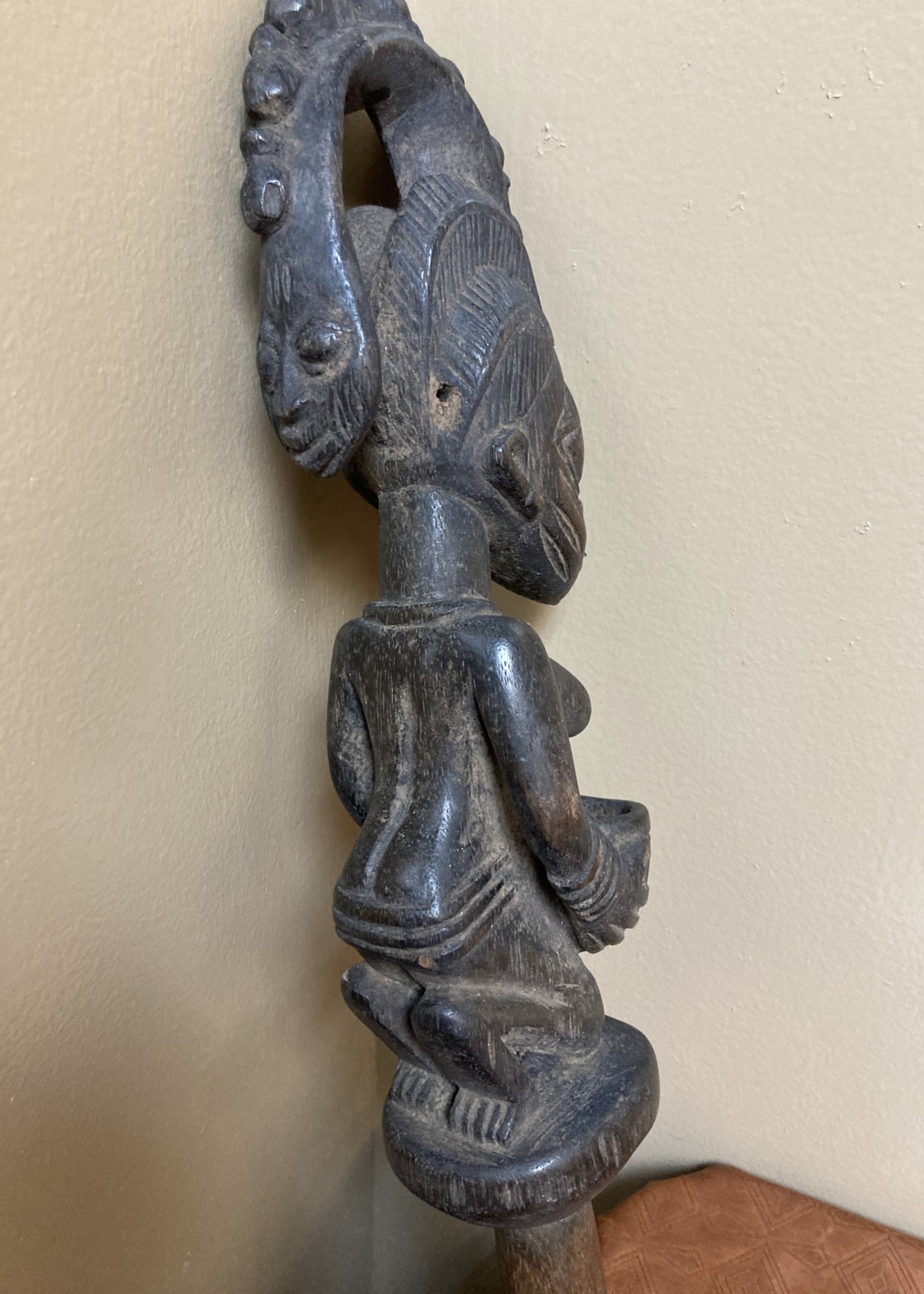 Yoruba Yoruba Esu dance wand. Esu is one of the most important and prominent of the 401 orishas or demigods of the Yoruba religion in the south west of Nigeria. A look at the handle reveals evidence of use.