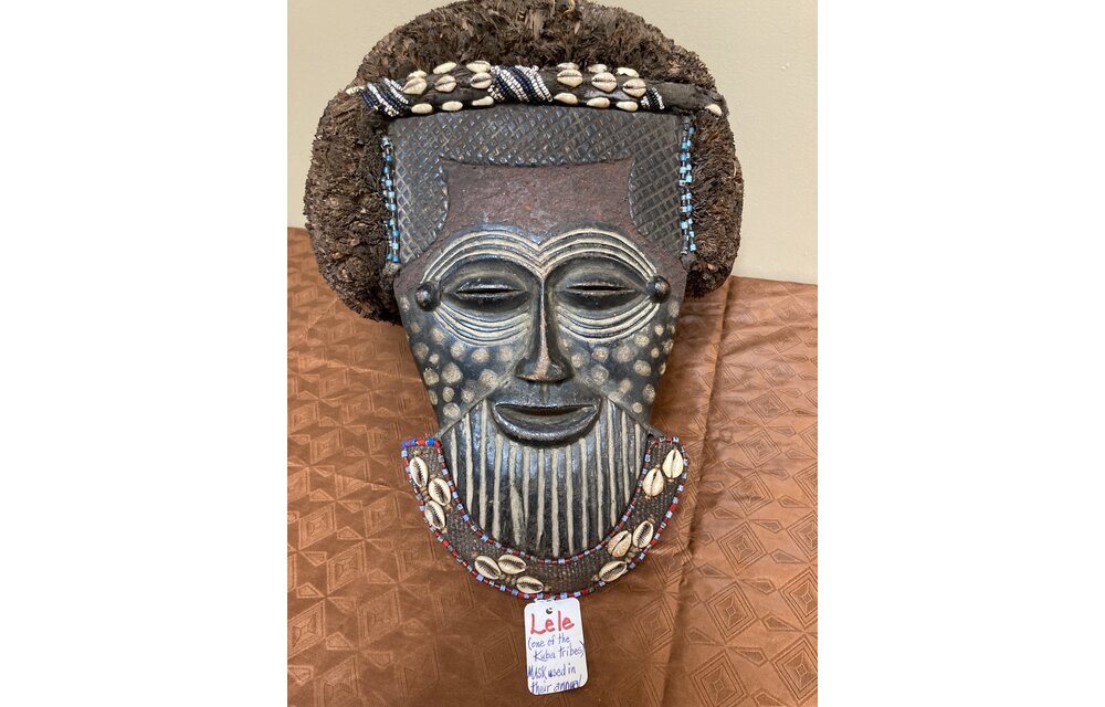 Lele are 1 of the 18 Kuba tribes. The Lele carve and dance mask like this at their annual founding of the tribe ceremonies. Dem Rep of Congo.