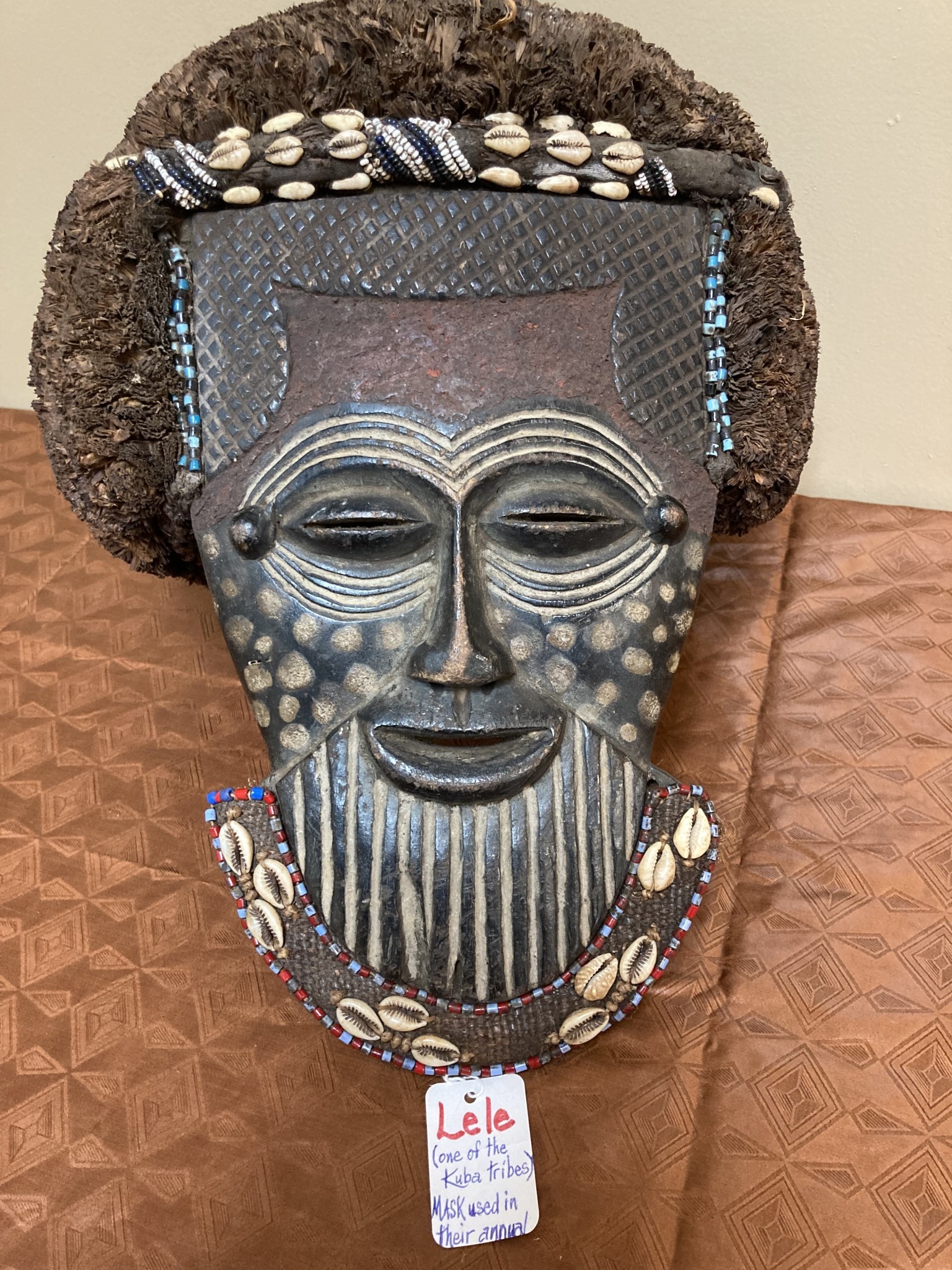 Lele are 1 of the 18 Kuba tribes. The Lele carve and dance mask like this at their annual founding of the tribe ceremonies. Dem Rep of Congo.