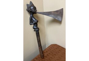 Tchokwe (Bajokwe) ceremonial axe of wood and brass. 16 1/4" long x 5 1/4" tall with a 7” blade