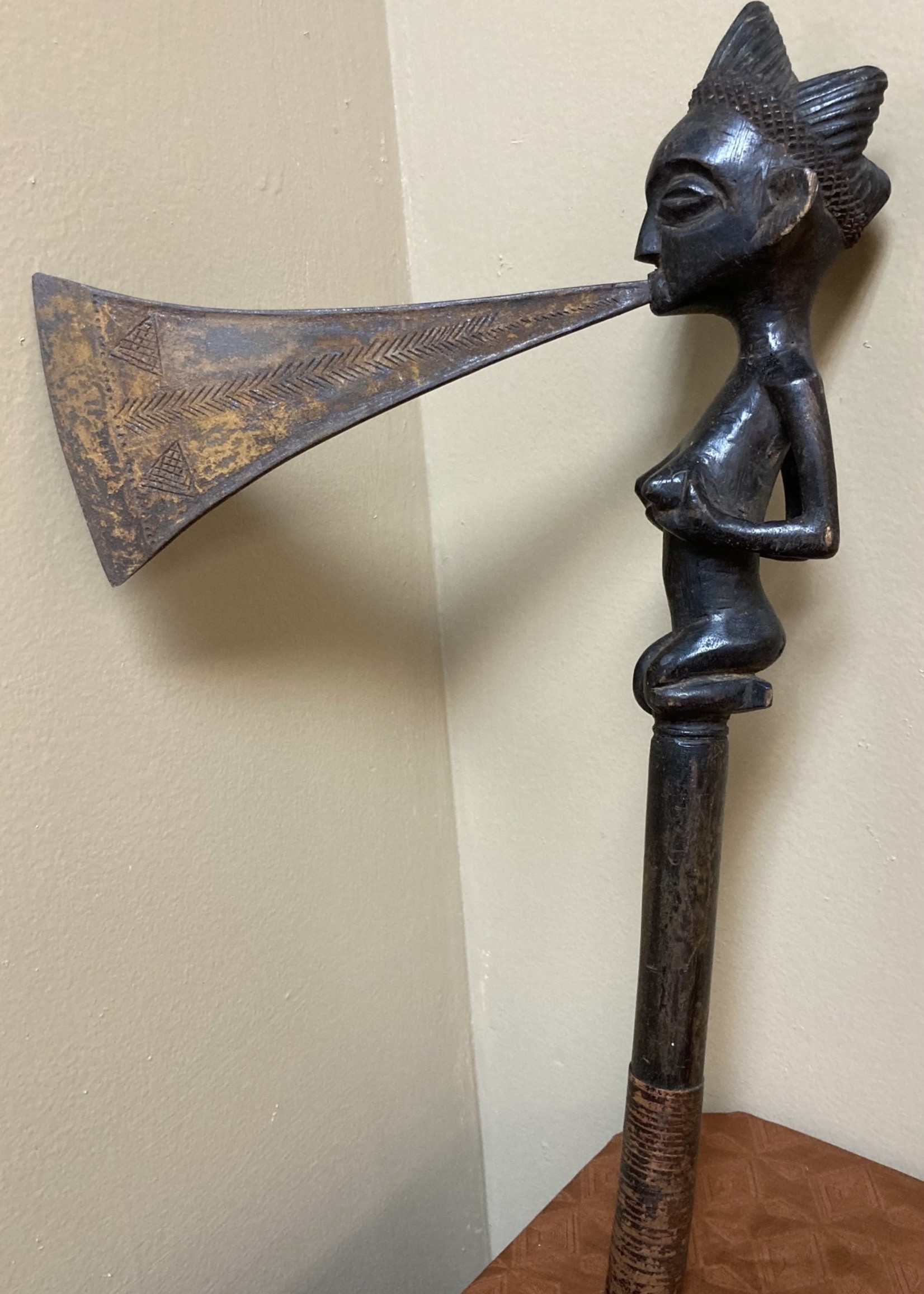 Tchokwe Tchokwe (Bajokwe) ceremonial axe of wood and brass. 16 1/4" long x 5 1/4" tall with a 7” blade