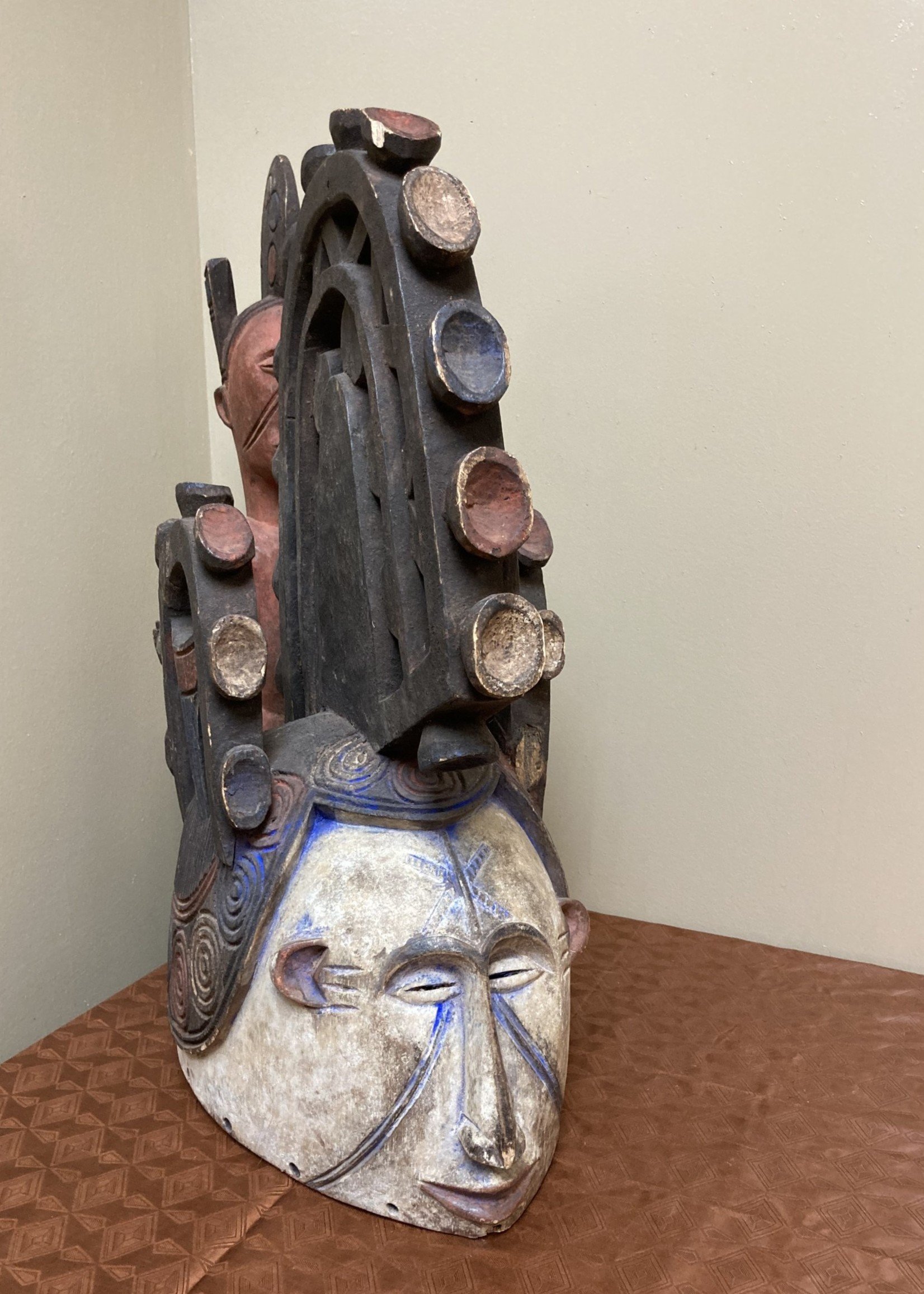 Ibo Ibo (Igbo) “Spirit Maiden” mask representing a beautiful young maiden. These masks are danced by men. The Ibo live in the south east of nigeria. 22" tall x 17 1/2" deep x 7" w. $435