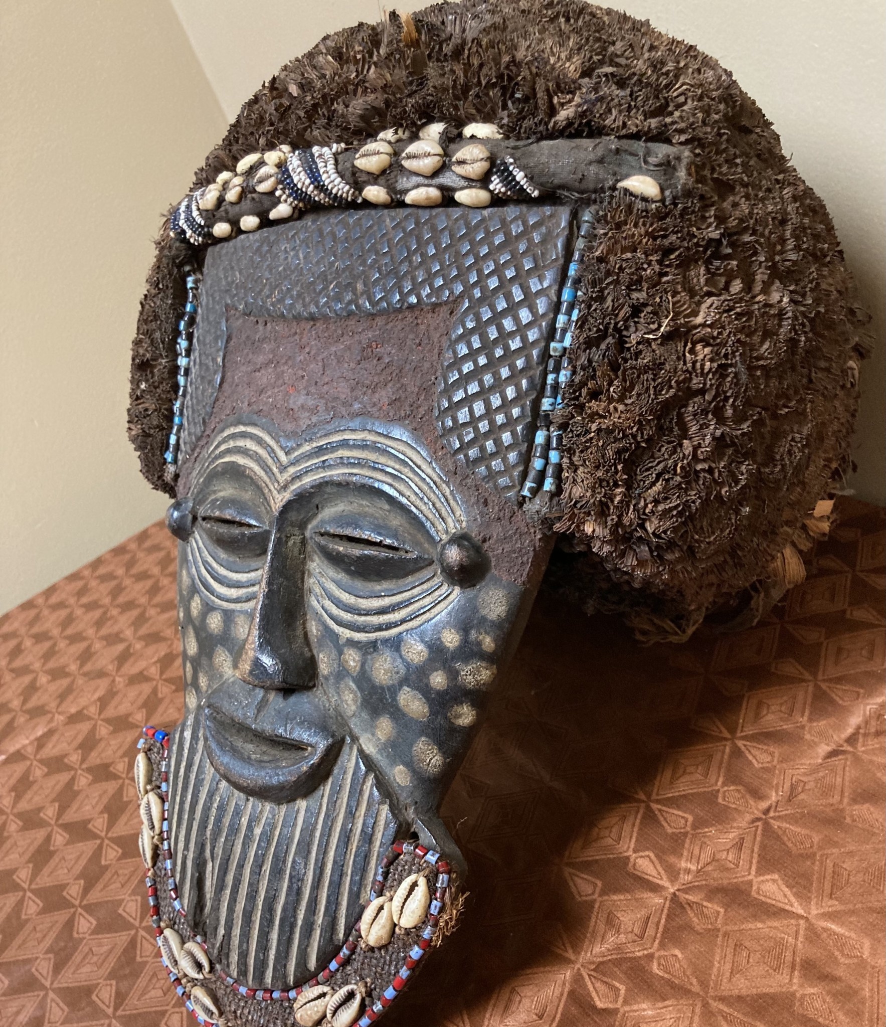 Lele are 1 of the 18 Kuba tribes. The Lele carve and dance mask like this at their annual founding of the tribe ceremonies. Dem Rep of Congo.