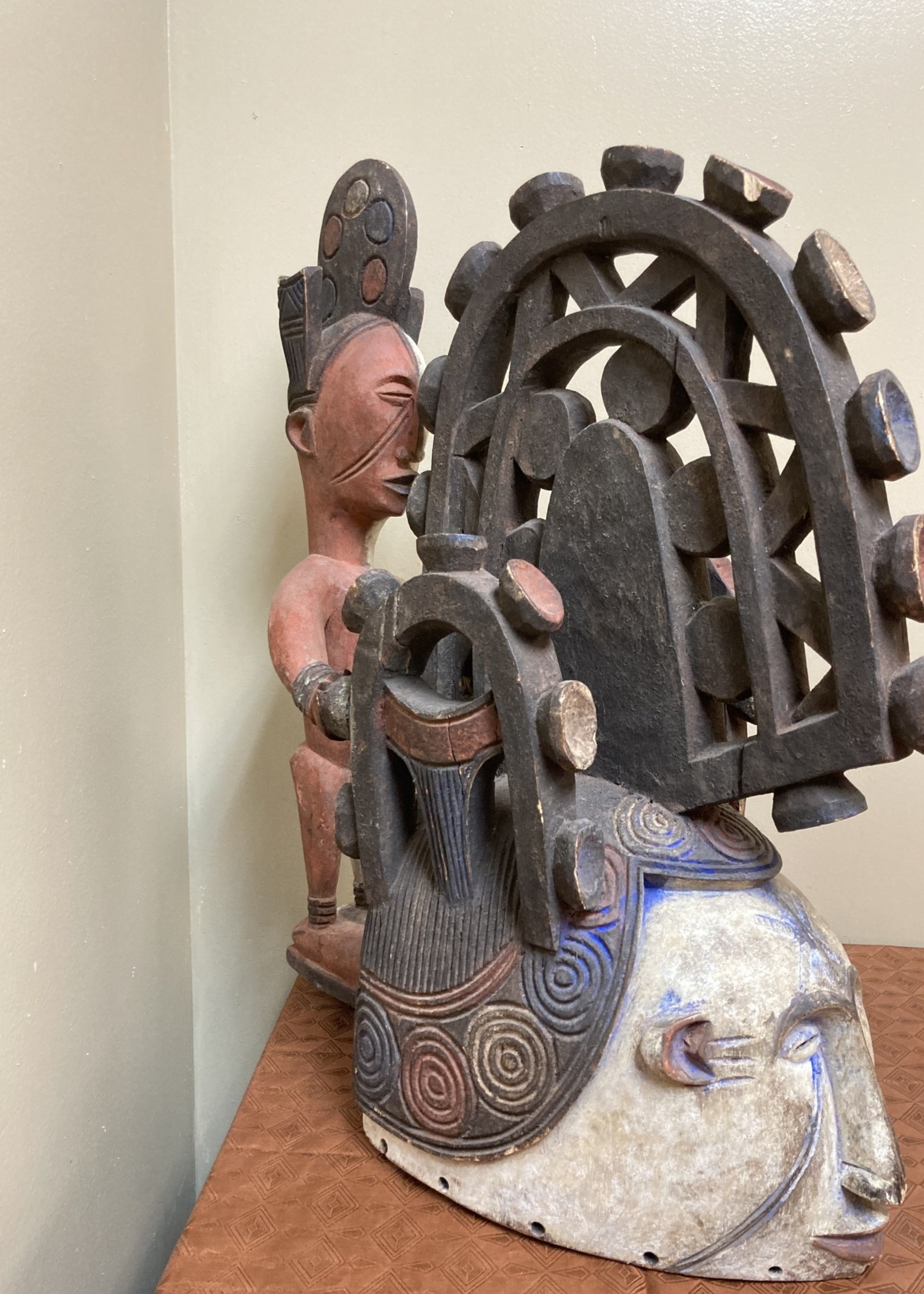 Ibo Ibo (Igbo) “Spirit Maiden” mask representing a beautiful young maiden. These masks are danced by men. The Ibo live in the south east of nigeria. 22" tall x 17 1/2" deep x 7" w. $435