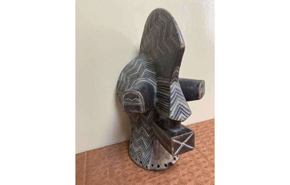 Songye (Basongye if pluralized) mask. They are used by their Bwadi Bwakifwebe secret society. This one is male as expressed by the crest rising above the head. Democratic Rep of Congo. 17 ⅝” tall