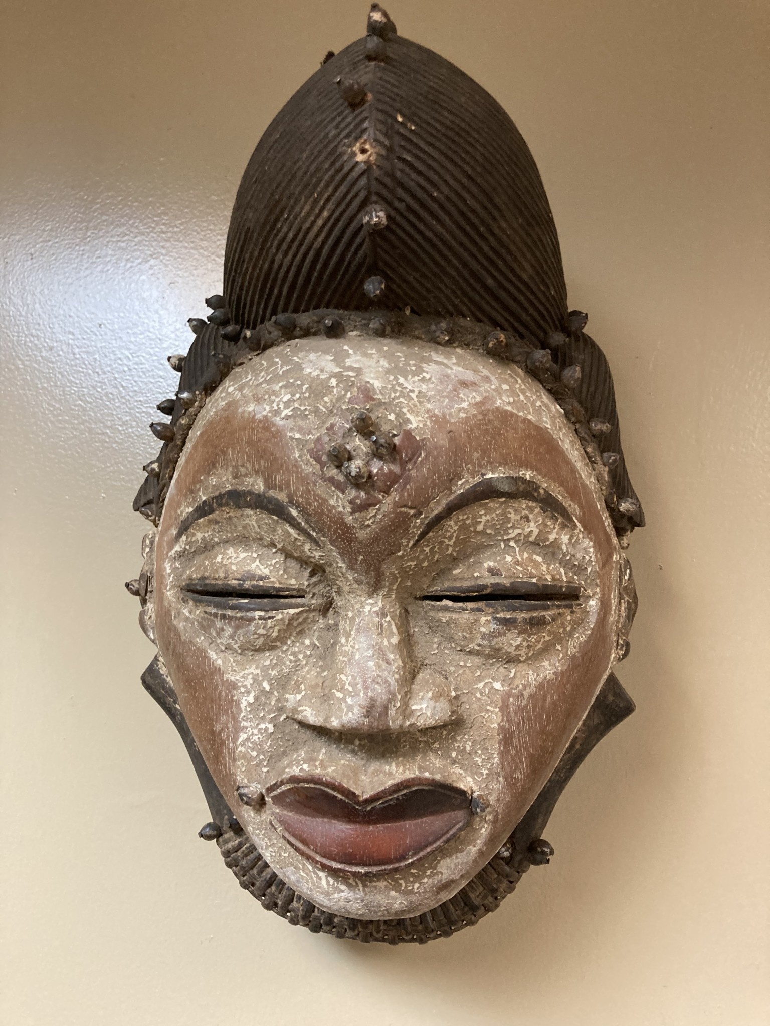 Punu (Bapunu) mask that was probably used in invitations. 17” H x 9” W. The Bapunu live in Gabon.