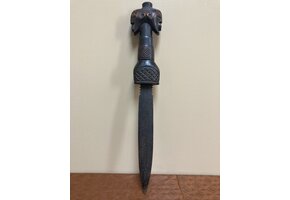 Songye dagger of Democratic Republic of Congo is iron with a wooden, carved handle. 19 ¾” long