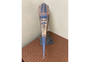 Baga people’s “Etiol” figure that represents the protective spirit of their Simo men’s secret society. The Baga live on the Atlantic Coast of Guinea. Wood’ 25 ¼” H x 33 ½” long.